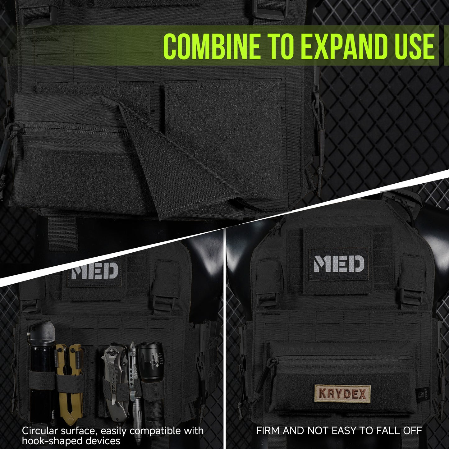 Krydex 4-Pack 4x4 Inch Dual-Sided Molle Patch Panel Hook & Loop Adapter Board for Patches Pouches & Accessories Reversible Hook/Loop Surface for Vests Backpacks & Tactical Gear Heavy-Duty Nylon
