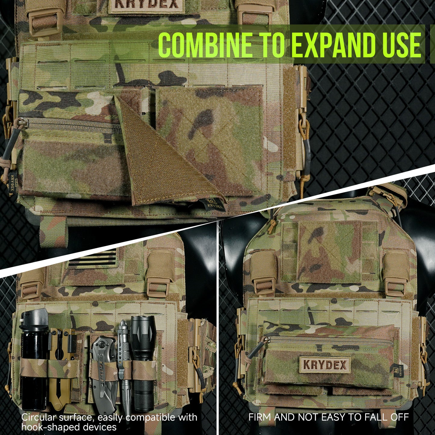 Krydex 4-Pack 4x4 Inch Dual-Sided Molle Patch Panel Hook & Loop Adapter Board for Patches Pouches & Accessories Reversible Hook/Loop Surface for Vests Backpacks & Tactical Gear Heavy-Duty Nylon