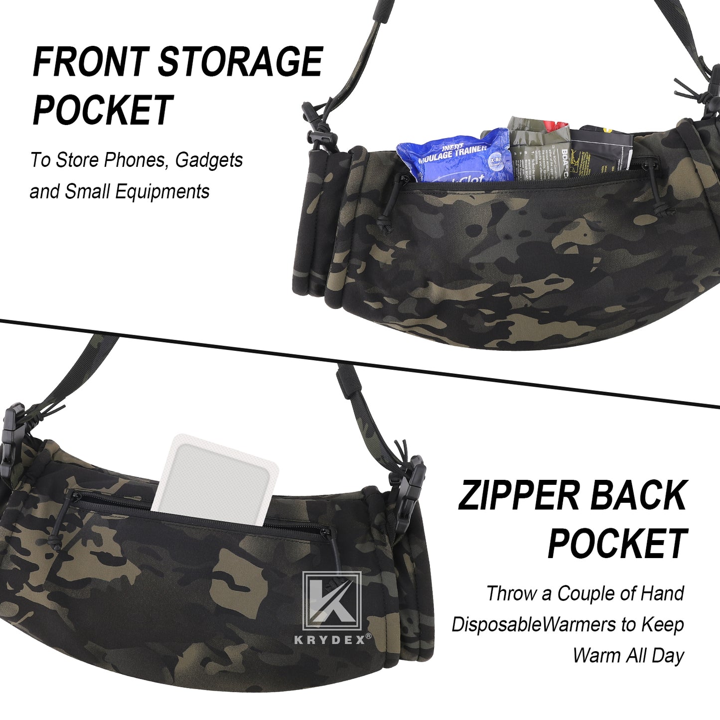 Krydex Tactical Soft Shell Hand Warmer Muff Sherpa Fleece Lined Muffler Water-Resist Vest Drop Hanger Warmer Pouch Outdoor Winter Hunting Field Survival