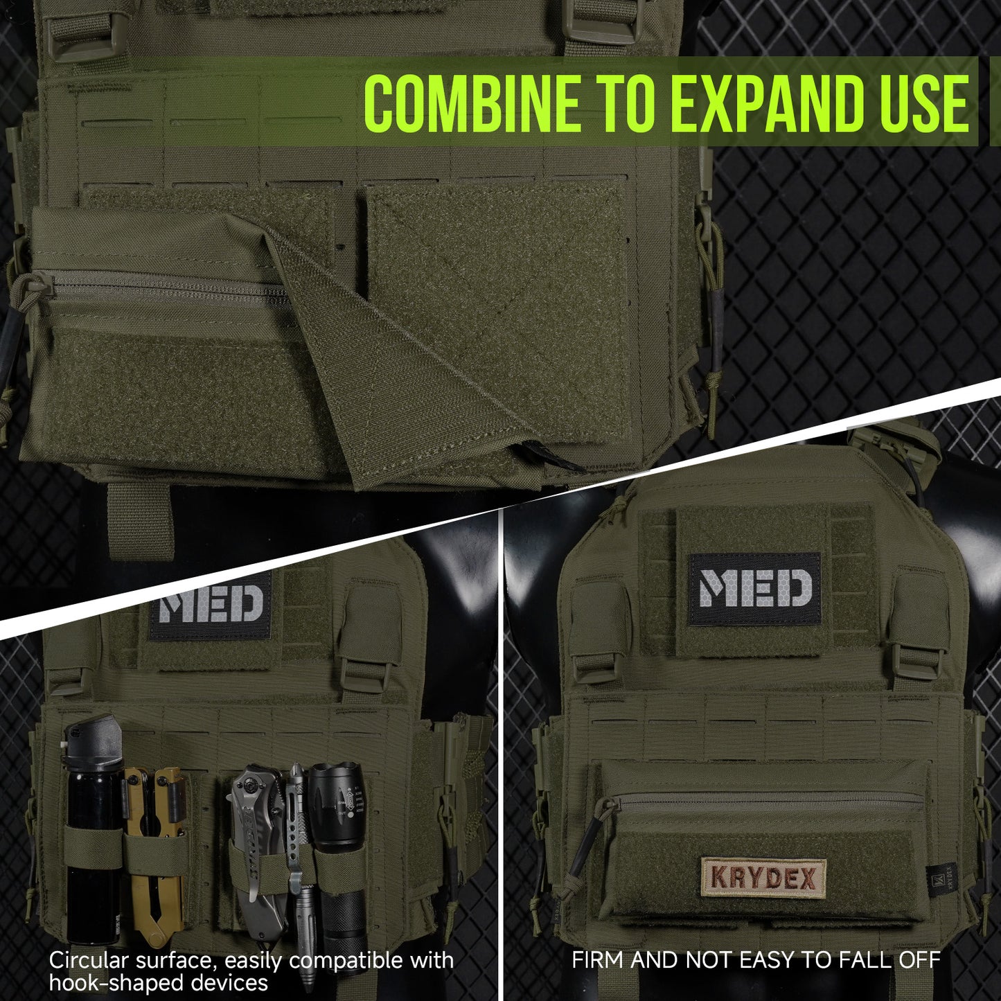 Krydex 4-Pack 4x4 Inch Dual-Sided Molle Patch Panel Hook & Loop Adapter Board for Patches Pouches & Accessories Reversible Hook/Loop Surface for Vests Backpacks & Tactical Gear Heavy-Duty Nylon