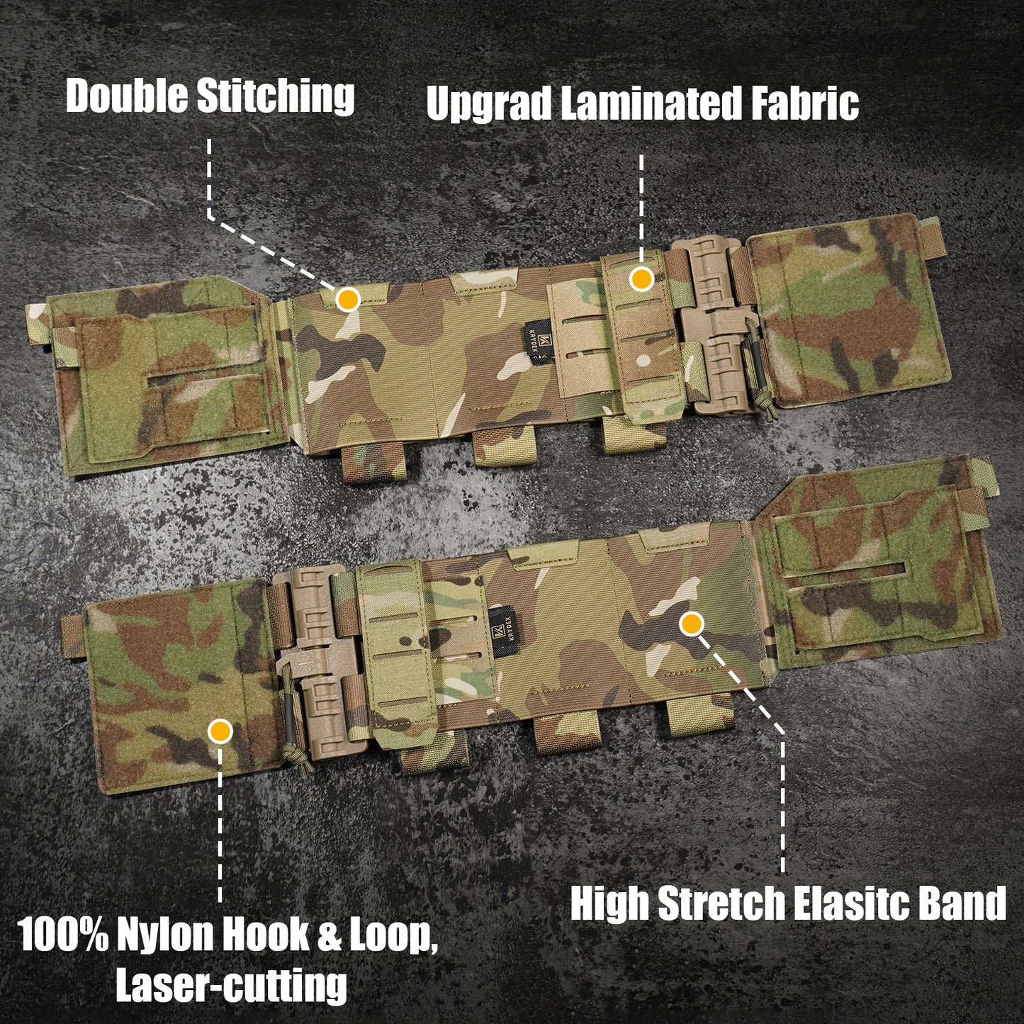 Krydex Tactical Modular Elastic Cummerbund Quick Release Buckle Vest Cummerbund Adjustable Triple Mag Holders Band Fits for K-Zero, JPC, CPC , LBT, FCPC