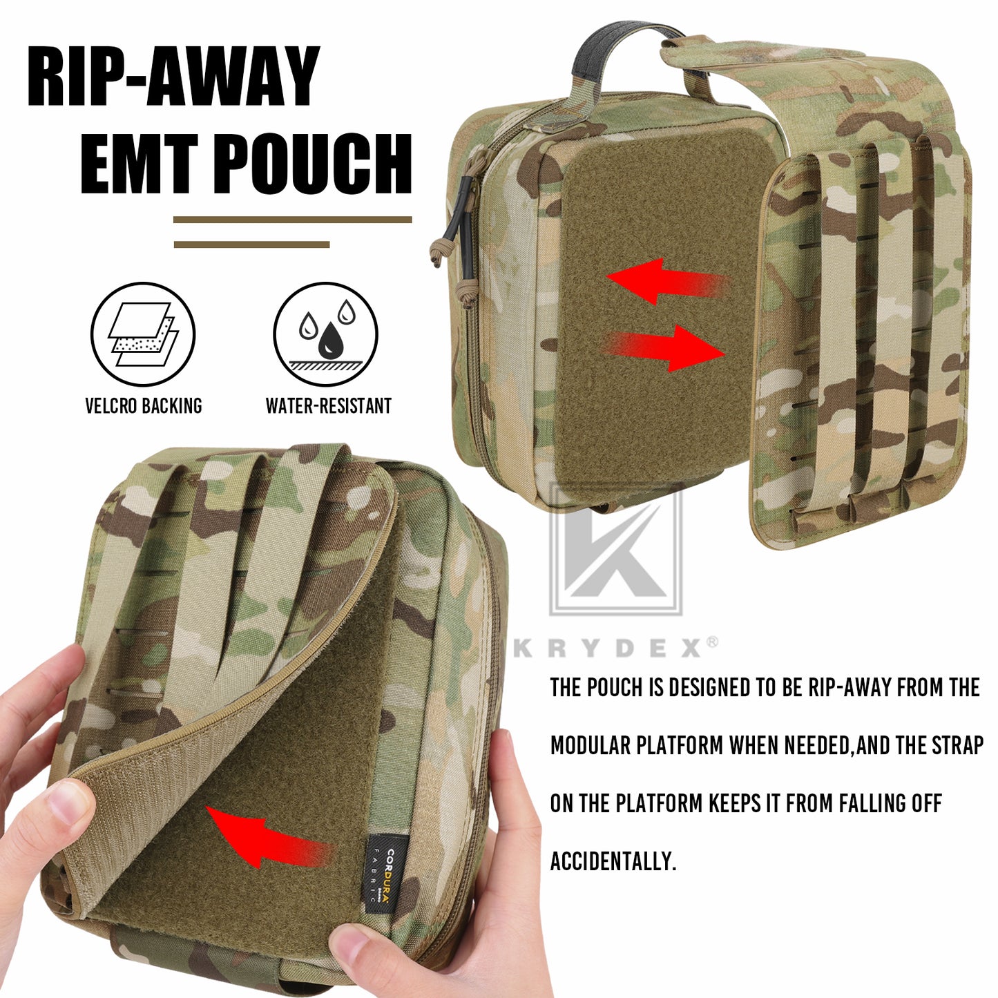 Krydex Tactial Large Rip Away Medic Pouch Quick Release MOLLE Outdoor Emergency First Aid Kit Bag Trauma IFAK Medical Pack