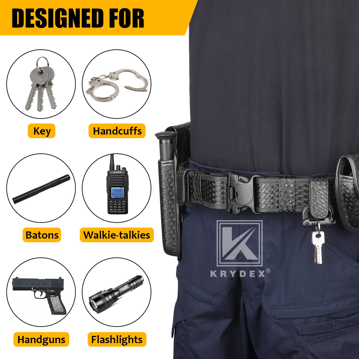 KRYDEX Duty Belt 2.25" Police Security Belt Law Enforcement Officer Security Basket Weave Synthetic Leather Belt