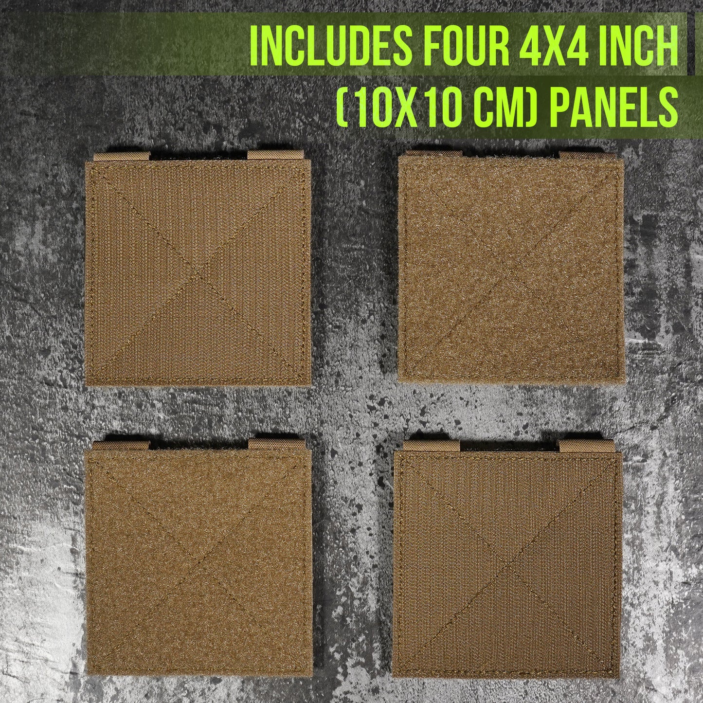 Krydex 4-Pack 4x4 Inch Dual-Sided Molle Patch Panel Hook & Loop Adapter Board for Patches Pouches & Accessories Reversible Hook/Loop Surface for Vests Backpacks & Tactical Gear Heavy-Duty Nylon