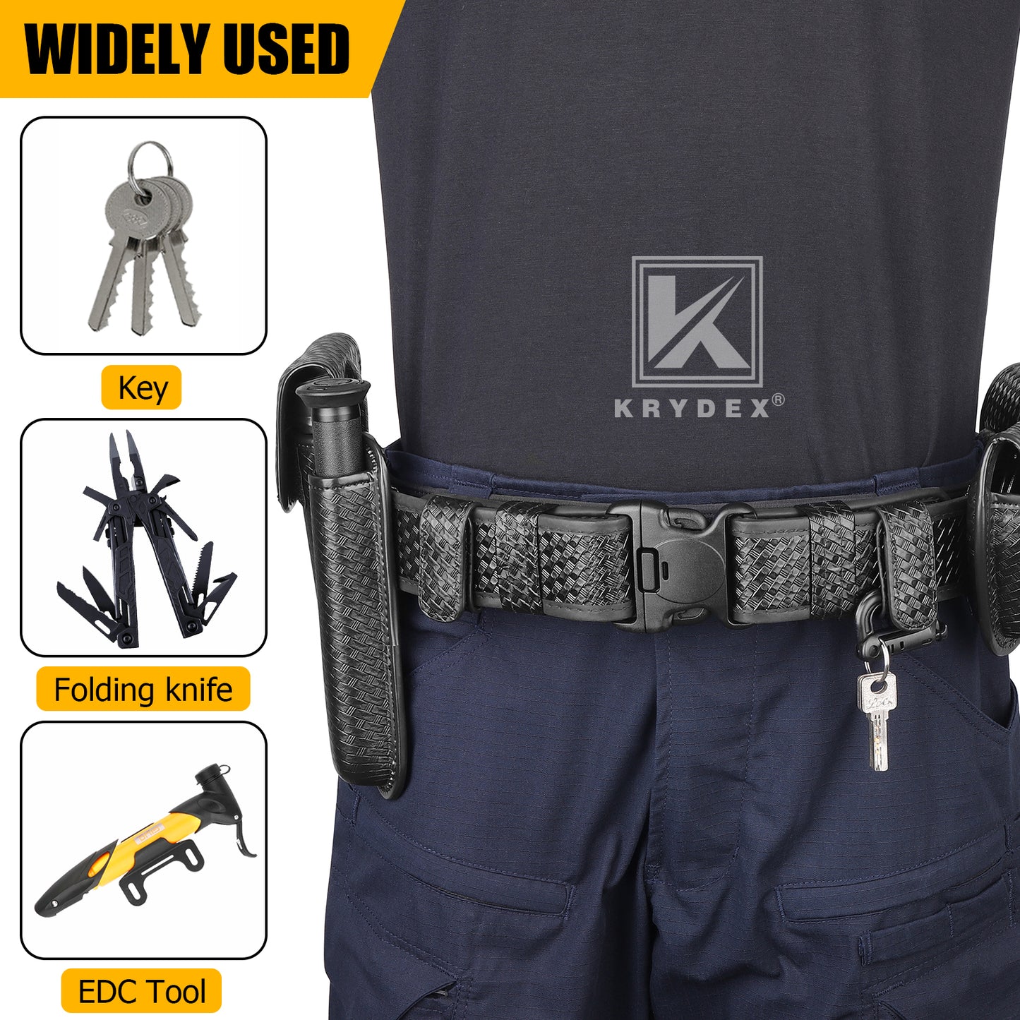 Krydex Double Snap Duty Belt Keepers – 4-Pack for 2"/2.25" Duty Belts Basket Weave Belt Keepers Reduce Sag & Slippage for Police Security EMT