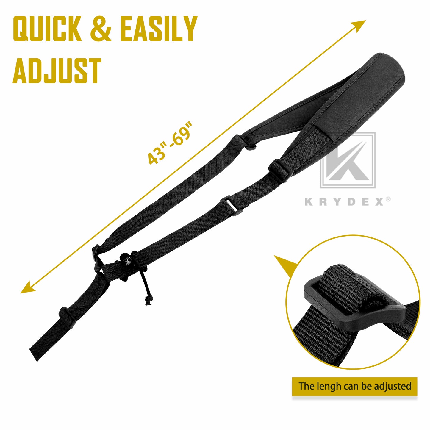 KRYDEX Tactical Rifle Single Point Sling Padded Modular Sub Gun Shoulder Strap Slingster Rapid Adjust