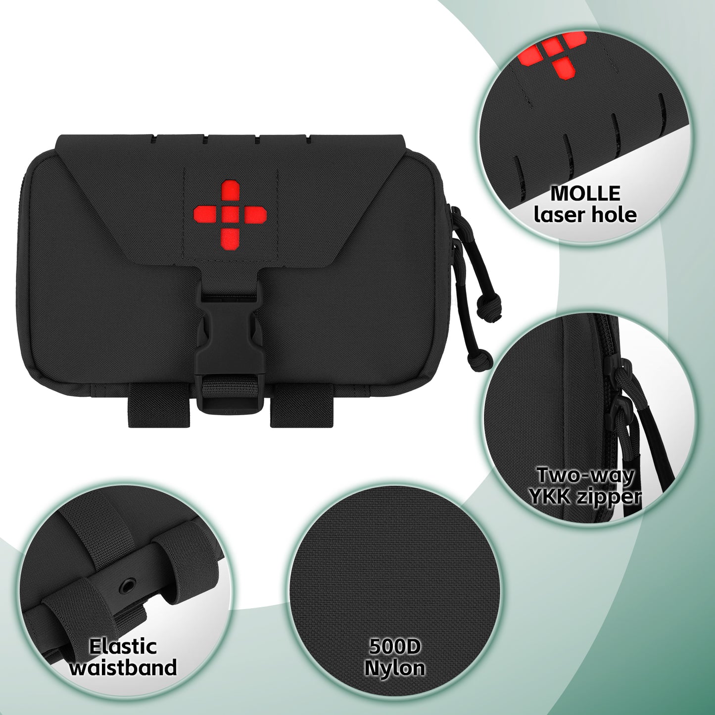 Krydex Tactical Rapid IFAK Pouch – Quick Release Tear-Off Medical Organizer MOLLE/Belt Mountable Trauma Kit 180° Flat Opening with Tourniquet & Shears Holder 500D Cordura