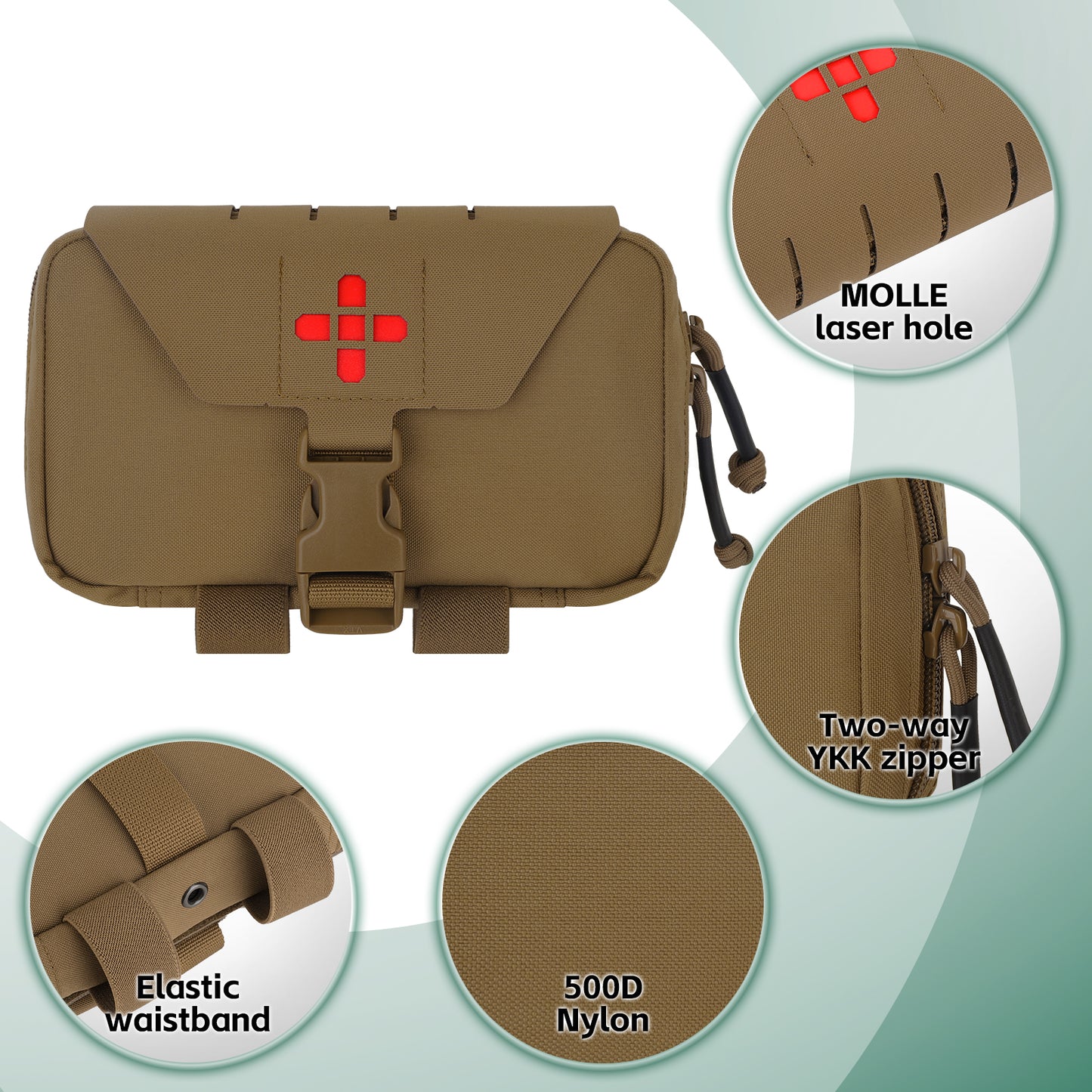 Krydex Tactical Rapid IFAK Pouch – Quick Release Tear-Off Medical Organizer MOLLE/Belt Mountable Trauma Kit 180° Flat Opening with Tourniquet & Shears Holder 500D Cordura