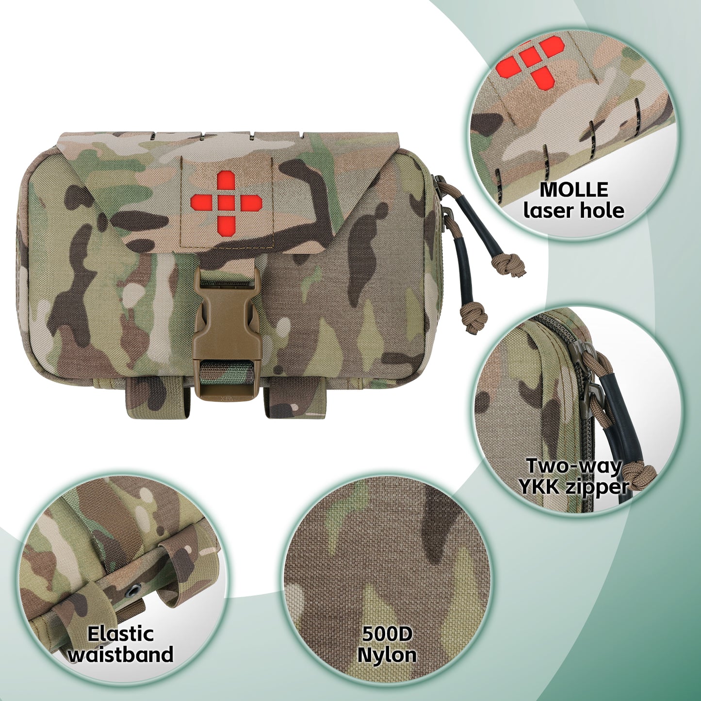 Krydex Tactical Rapid IFAK Pouch – Quick Release Tear-Off Medical Organizer MOLLE/Belt Mountable Trauma Kit 180° Flat Opening with Tourniquet & Shears Holder 500D Cordura