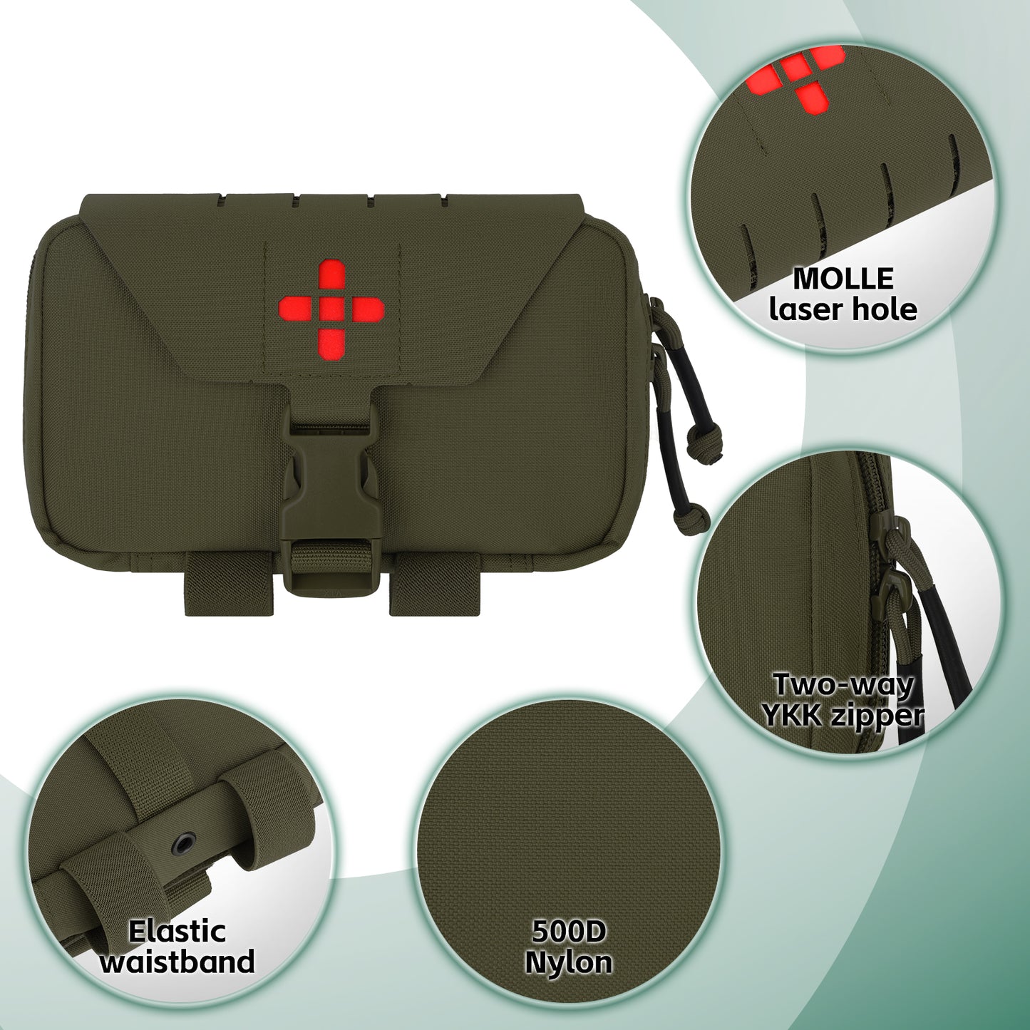 Krydex Tactical Rapid IFAK Pouch – Quick Release Tear-Off Medical Organizer MOLLE/Belt Mountable Trauma Kit 180° Flat Opening with Tourniquet & Shears Holder 500D Cordura