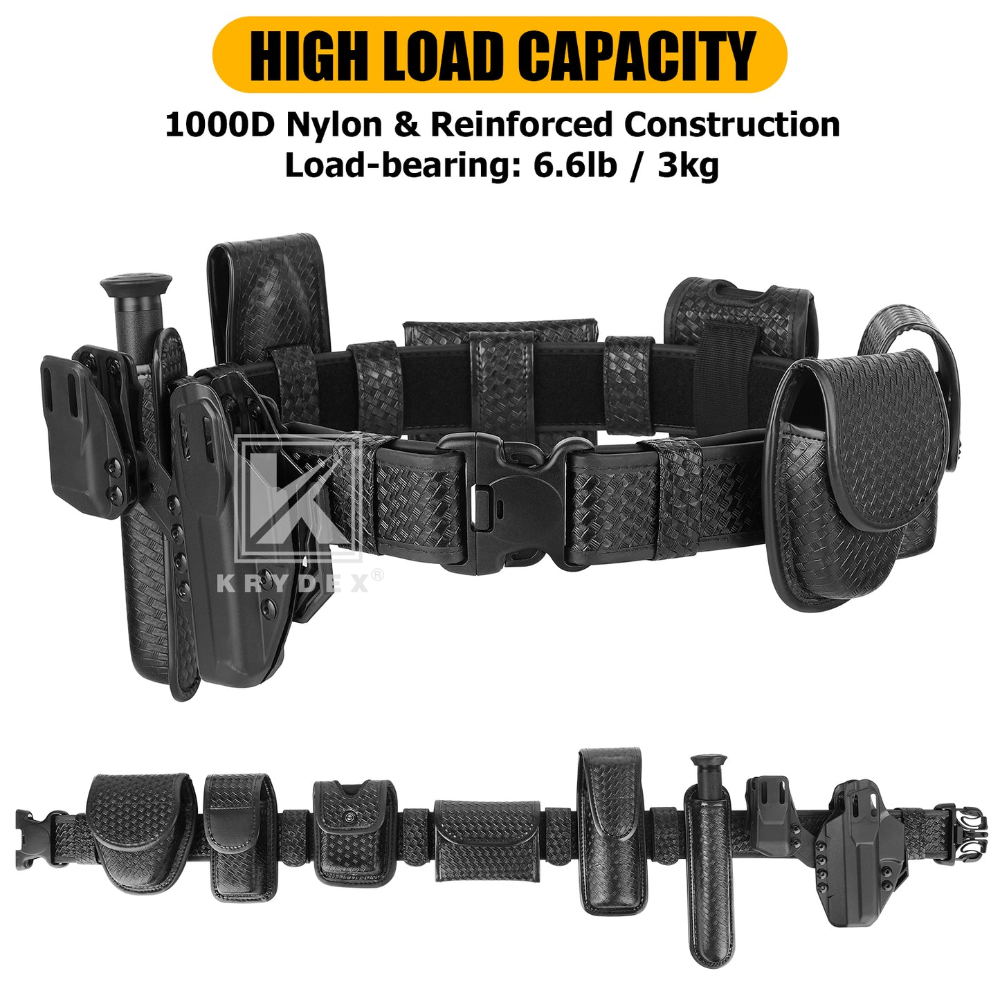 KRYDEX Duty Belt 2.25" Police Security Belt Law Enforcement Officer Security Basket Weave Synthetic Leather Belt