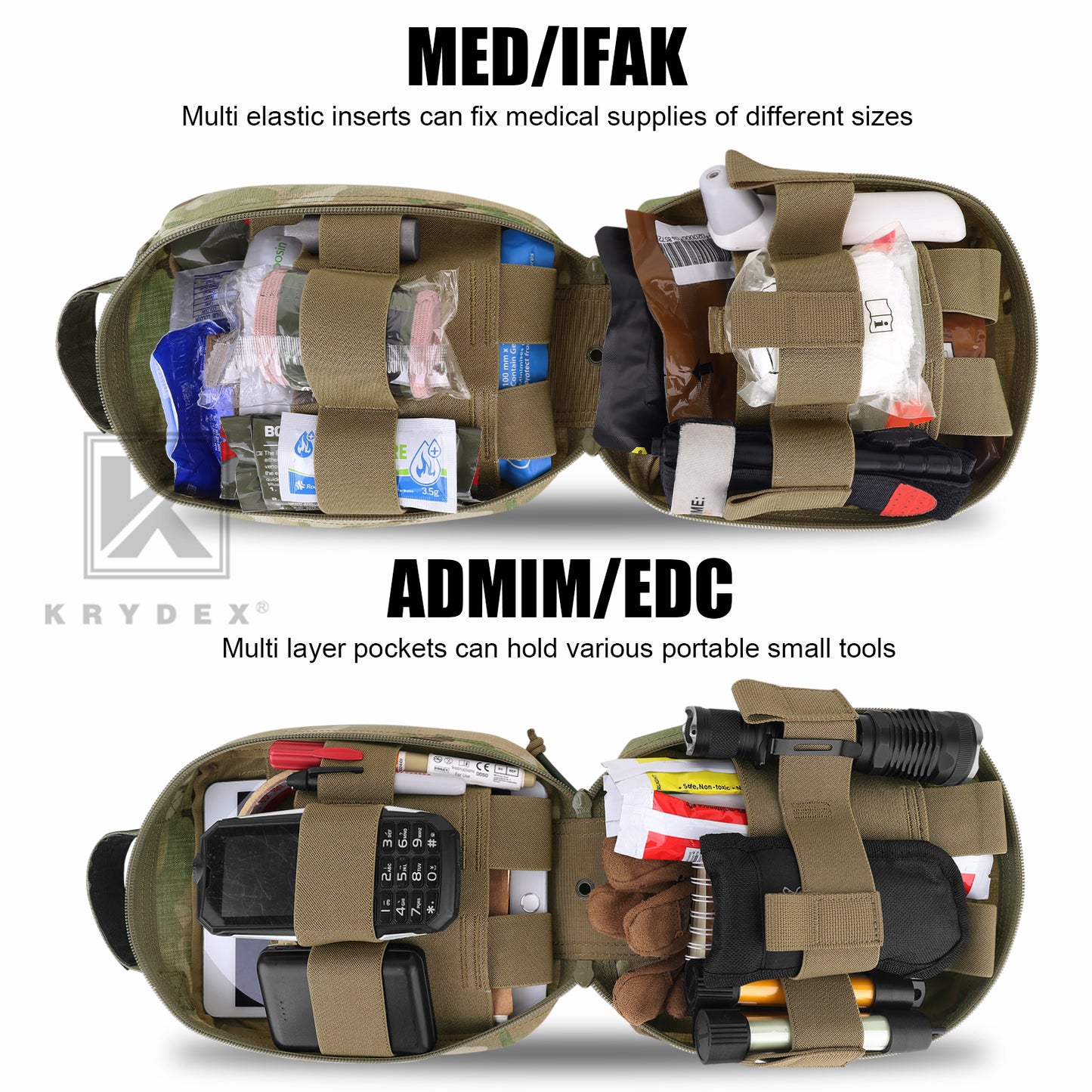 Krydex Tactial Large Rip Away Medic Pouch Quick Release MOLLE Outdoor Emergency First Aid Kit Bag Trauma IFAK Medical Pack