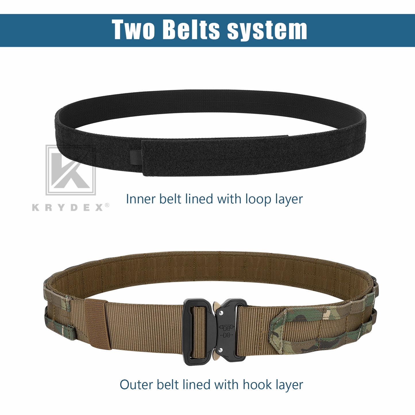 KRYDEX Quick Release 1.5"-1.75" Heavy Duty Metal Buckle Molle Rigger Outer & Inner Belt Airsoft Battle Tactical Outdoor Adjustable Waistband