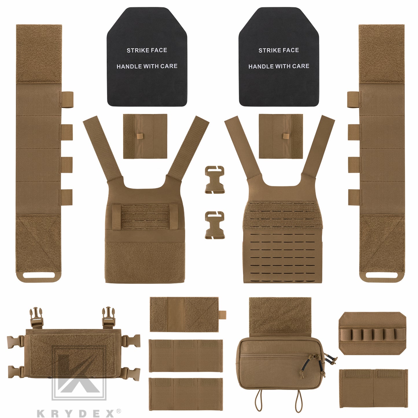 KRYDEX Low Vis Slick Plate Carrier FCS Tactical Molle Vest Elastic Cummerbund Micro Fight MK3 Chassis Drop SACK Pouch