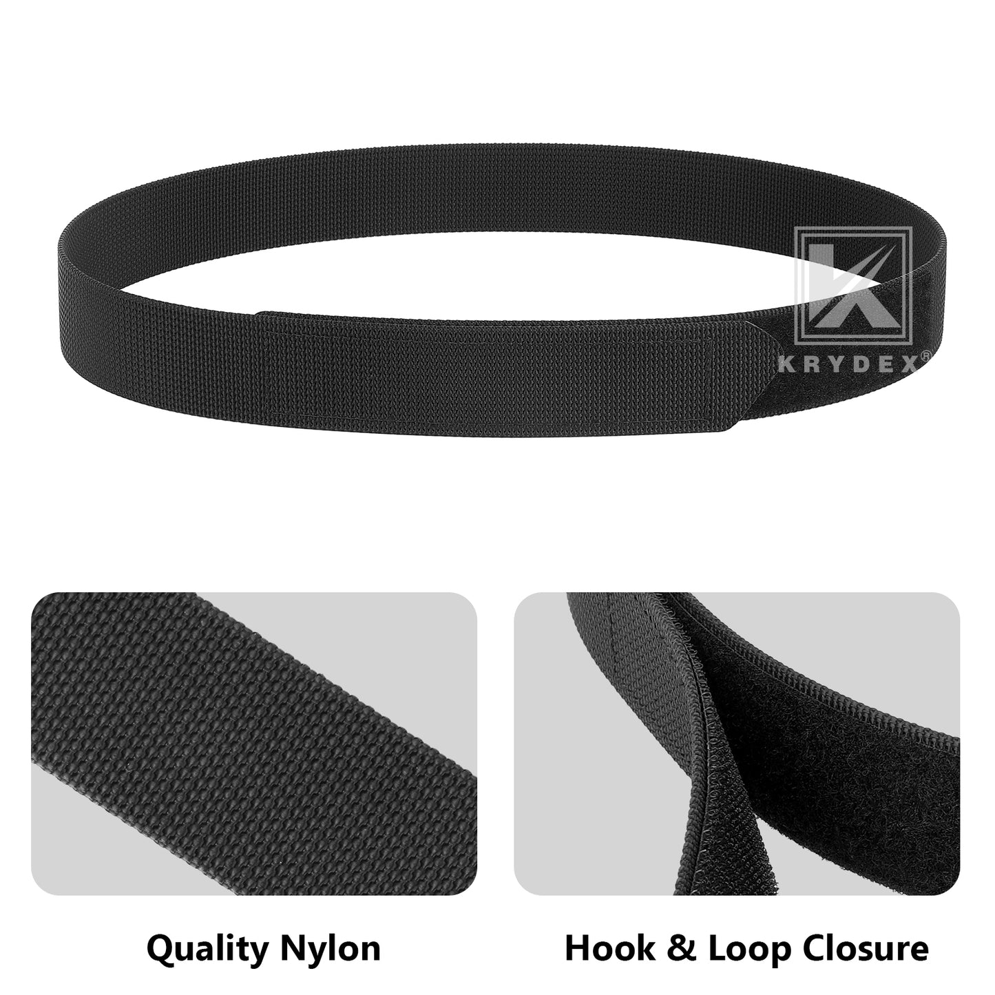 Krydex Buckleless Duty Belt No-Scratch Nylon Belt 1.5" No Metal Buckle Belt w/Hook & Loop Closure Adjustable for Work Travel Mechanic Driver