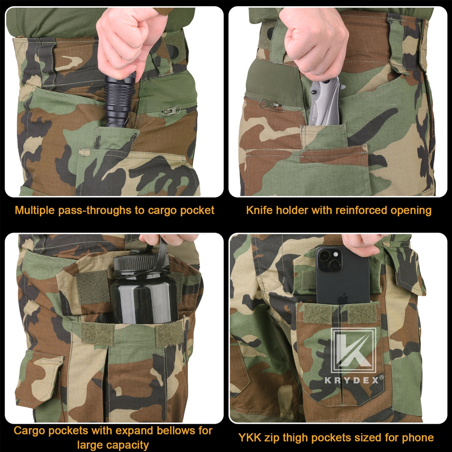 KRYDEX Combat Pants Tactical Cargo Trousers With Knee Pads