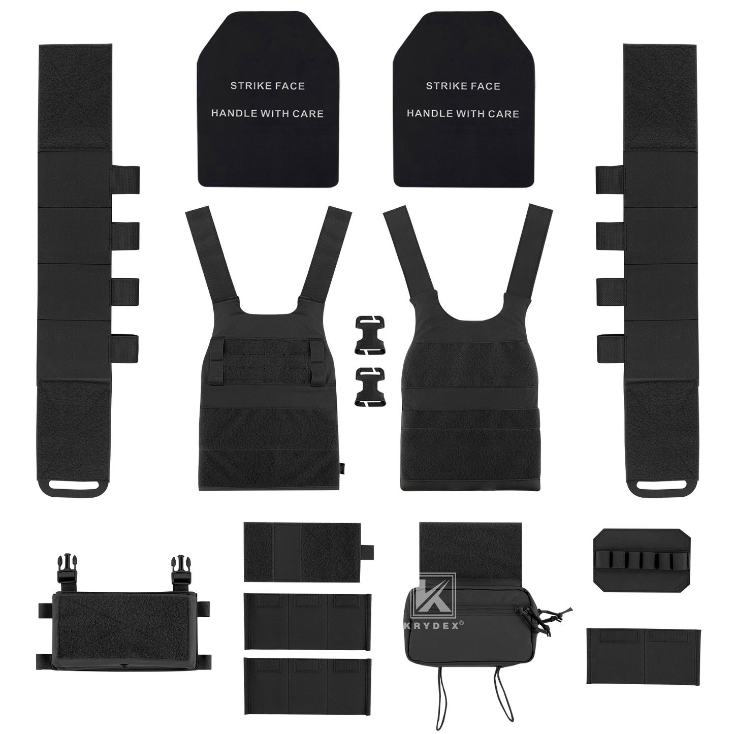 KRYDEX Low Vis Slick Plate Carrier Tactical Vest Body Armor w/MK Micro Fight Chest Rig Set