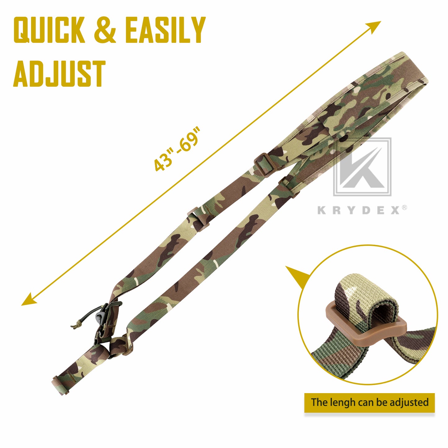KRYDEX Tactical Rifle Single Point Sling Padded Modular Sub Gun Shoulder Strap Slingster Rapid Adjust