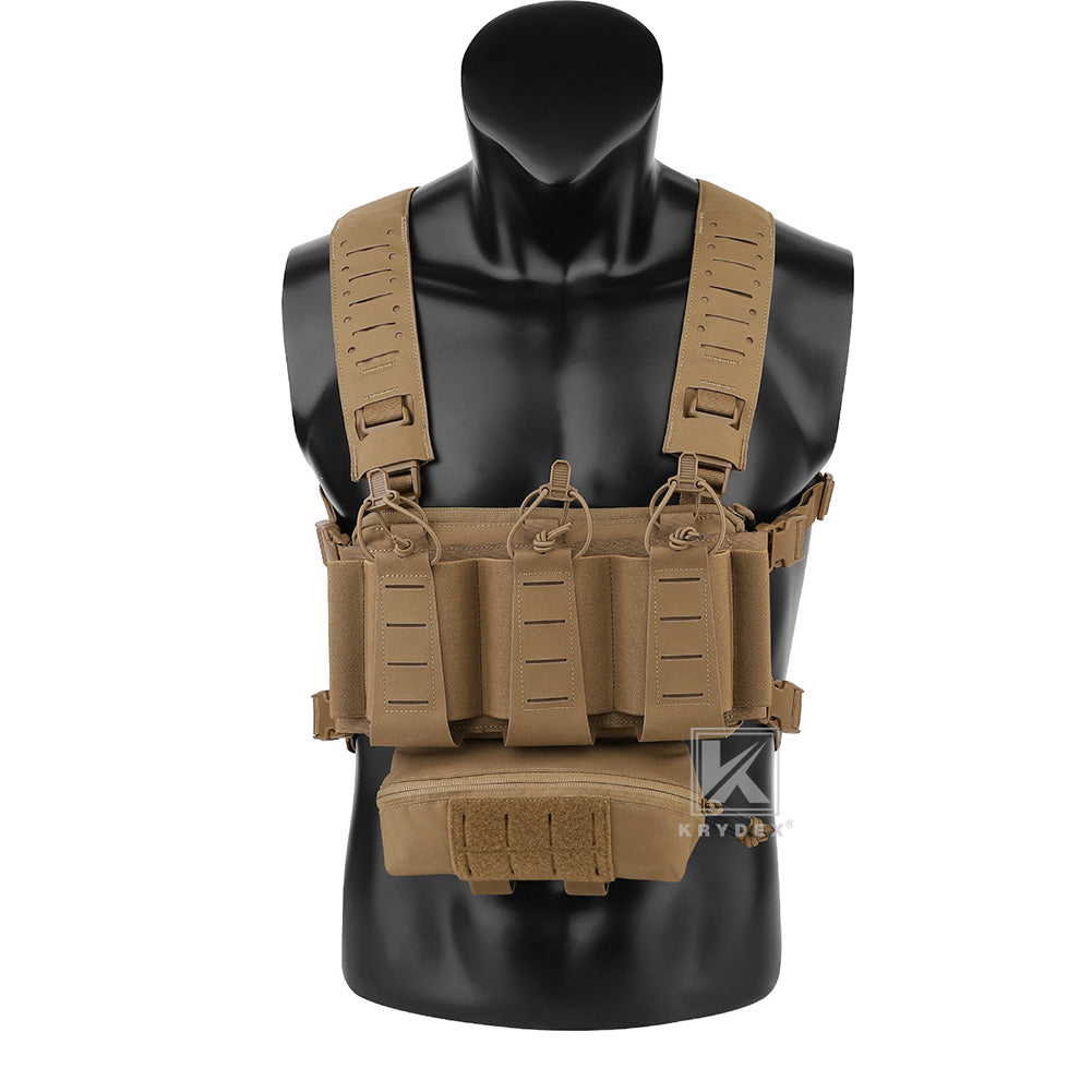 Krydex Tactical Chest Rig Triple Elastic 556 Magazine Pouch Placard GP Pouch Mini Drop Dangler Pouch