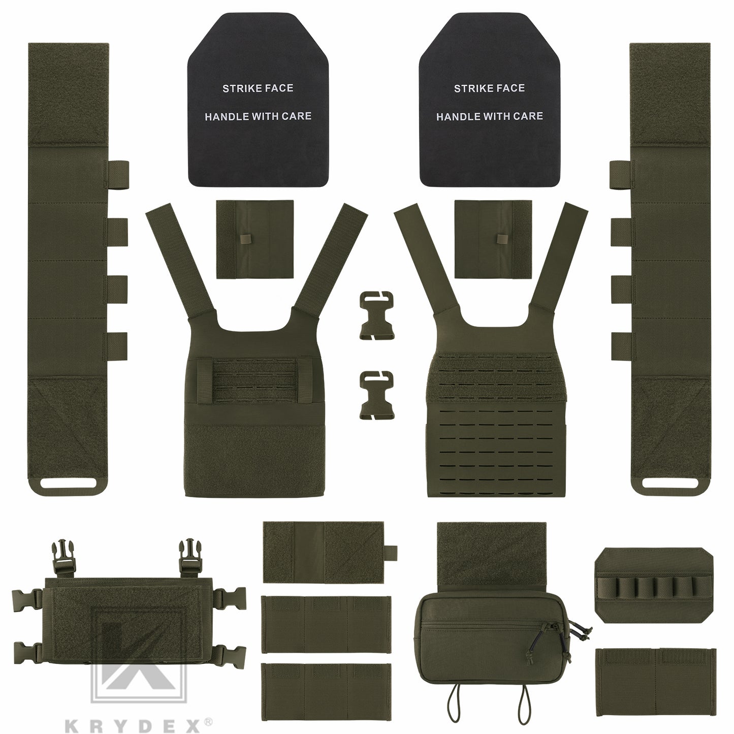 KRYDEX Low Vis Slick Plate Carrier FCS Tactical Molle Vest Elastic Cummerbund Micro Fight MK3 Chassis Drop SACK Pouch