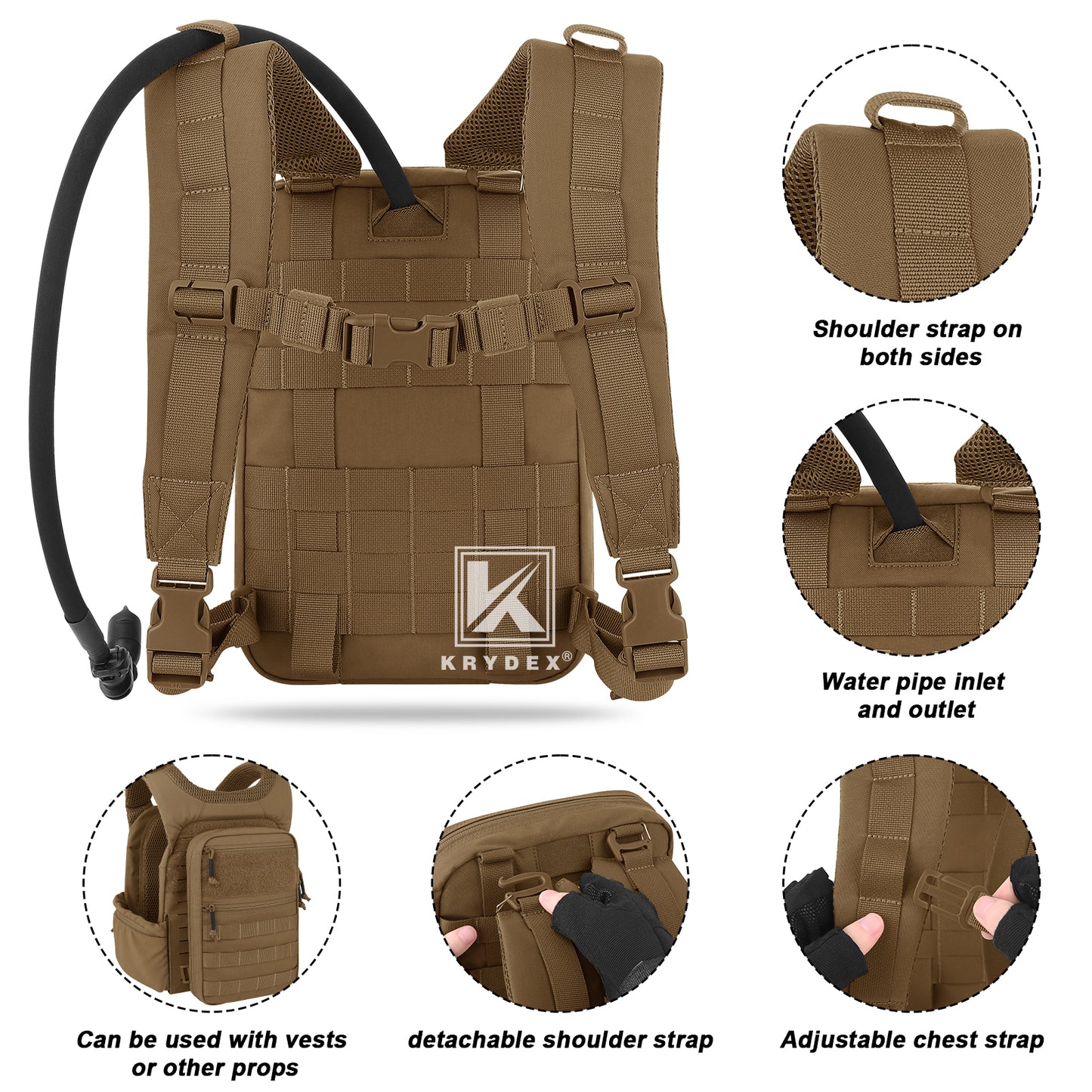 Krydex Tactical Hydration Pack 1.5L 50oz Water Bladder Carrier MOLLE for vest Hydro Backpack