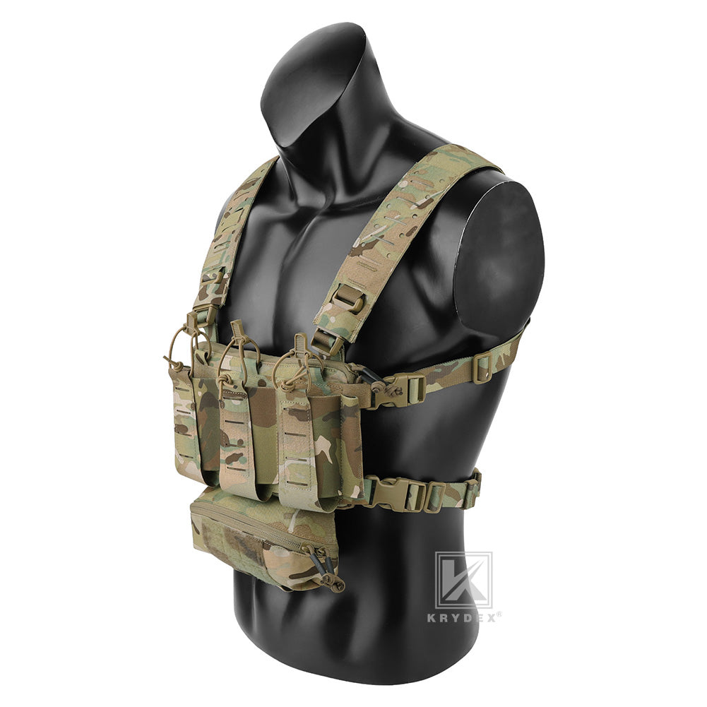 Krydex Tactical Chest Rig Triple Elastic 556 Magazine Pouch Placard GP Pouch Mini Drop Dangler Pouch