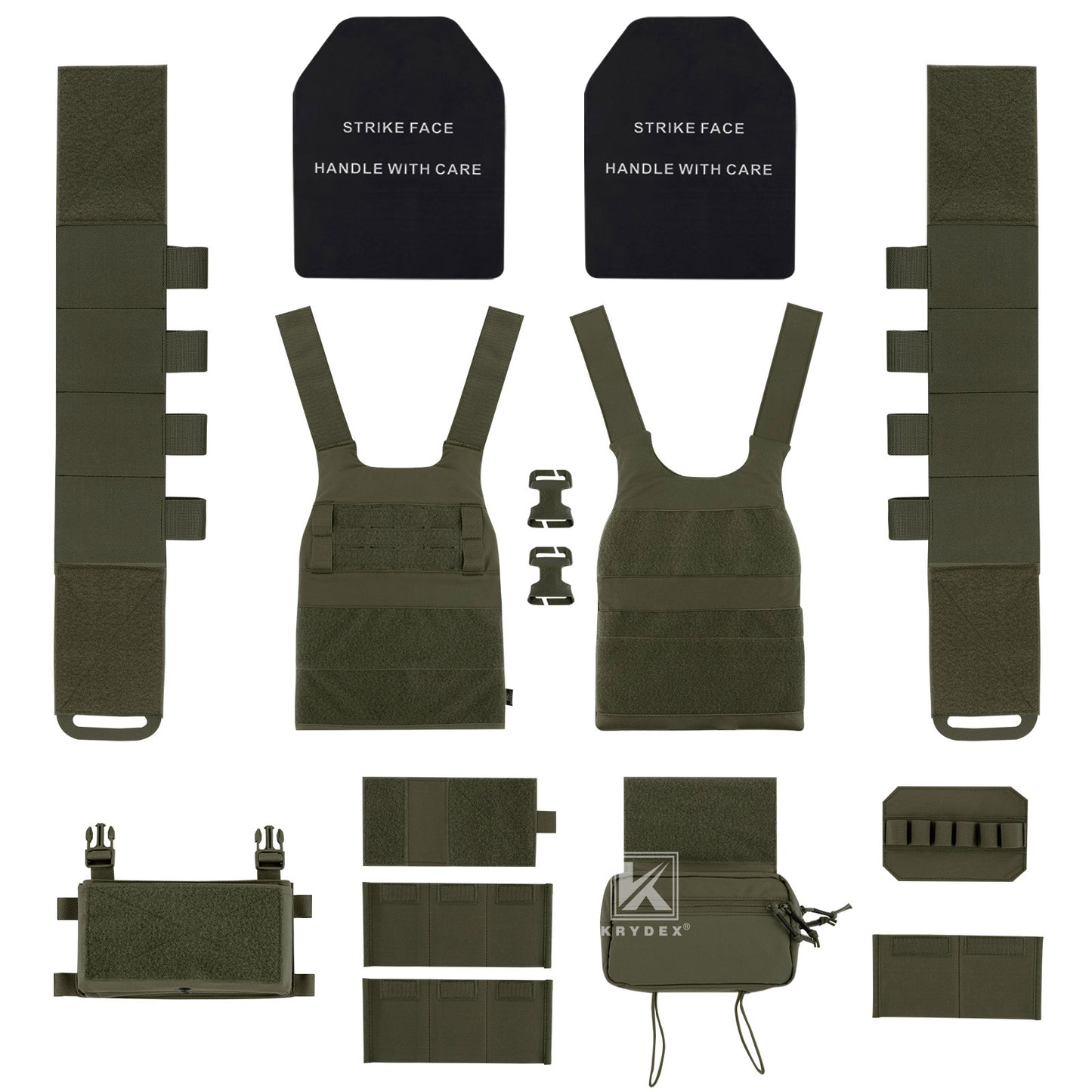 KRYDEX Low Vis Slick Plate Carrier Tactical Vest Body Armor w/MK Micro Fight Chest Rig Set