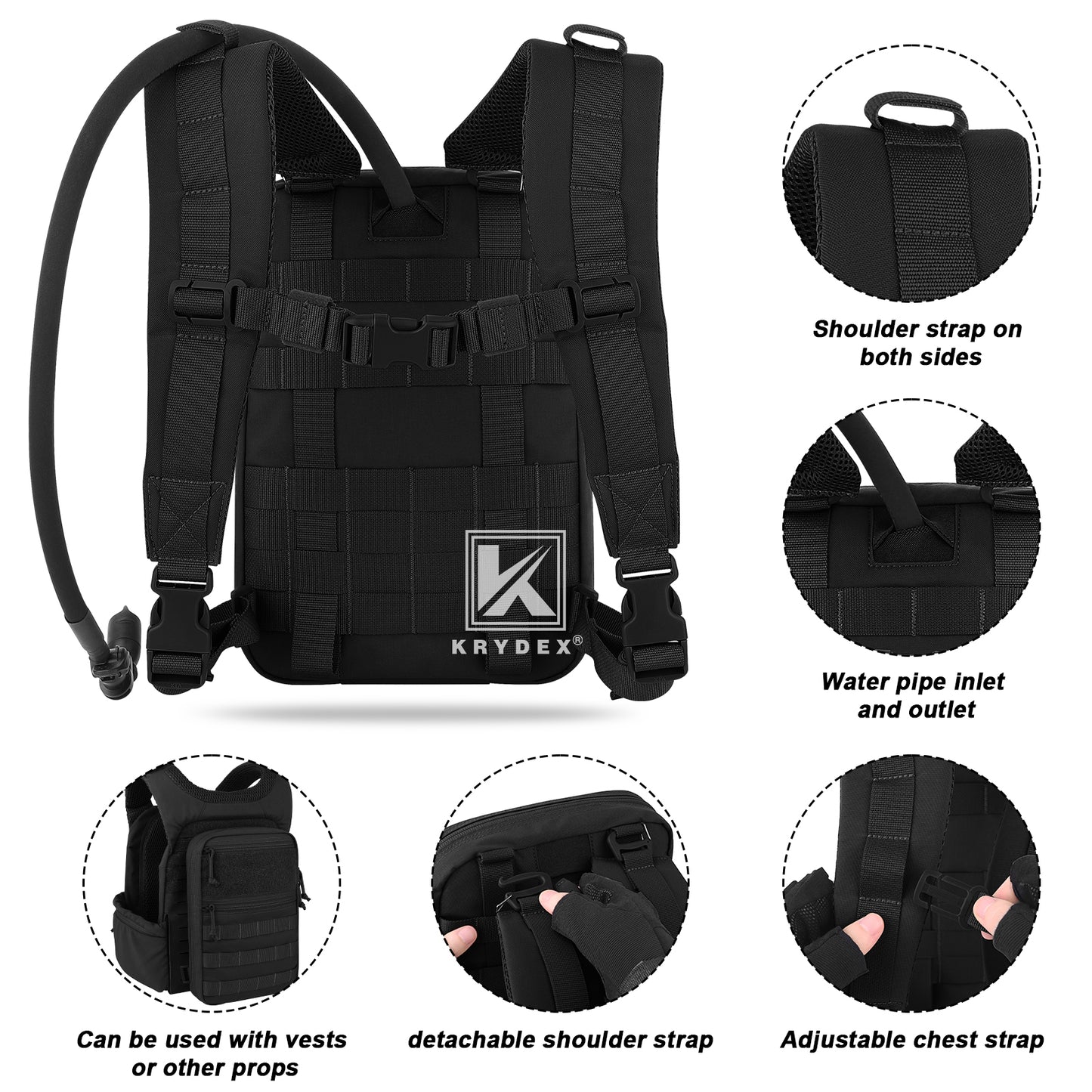 Krydex Tactical Hydration Pack 1.5L 50oz Water Bladder Carrier MOLLE for vest Hydro Backpack