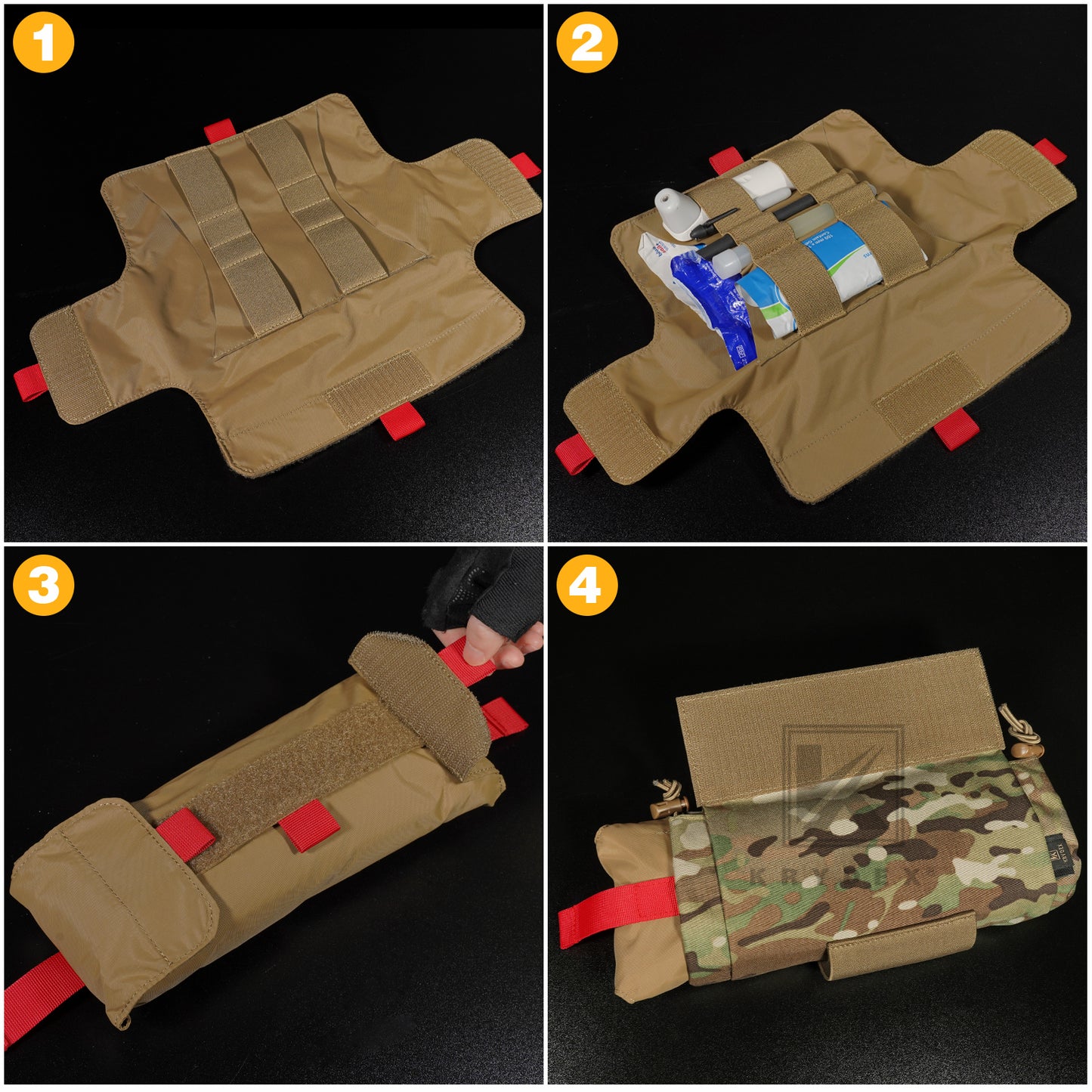 Krydex Tactical First AID Trauma Roll Up Medic Pouch EMT IFAK Dangler Drop Dump Pouch for Vest Chest Rig