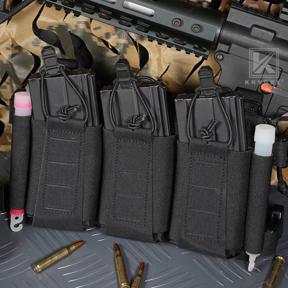 Krydex Tactical Triple Elastic 556 Magazine Pouch Placard GP Pouch Low-Profile Mag Holders for Chest Rig and Vest