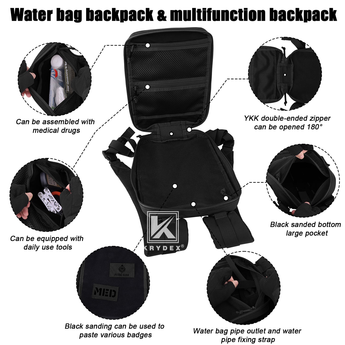 Krydex Tactical Hydration Pack 1.5L 50oz Water Bladder Carrier MOLLE for vest Hydro Backpack
