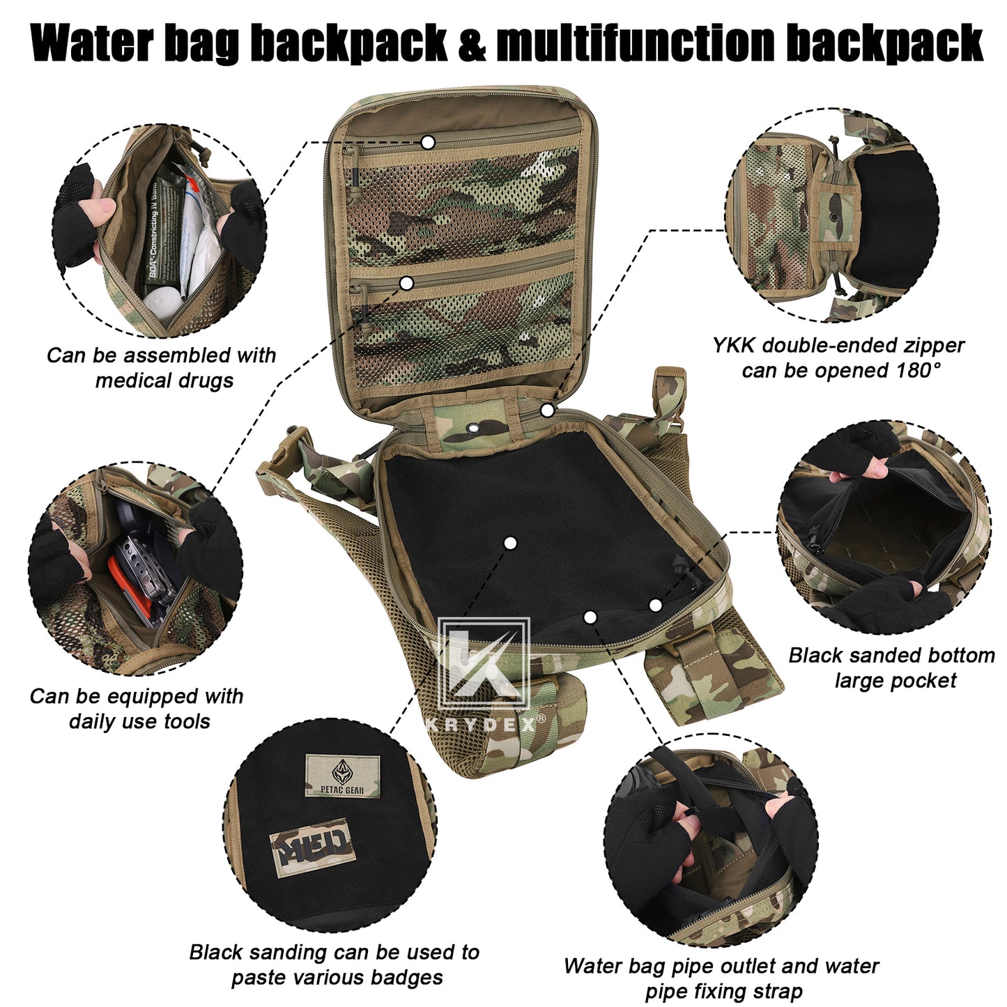 Krydex Tactical Hydration Pack 1.5L 50oz Water Bladder Carrier MOLLE for vest Hydro Backpack