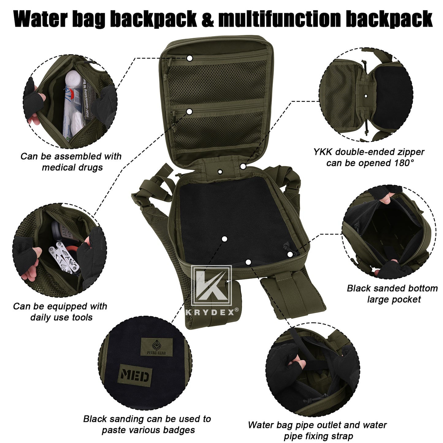 Krydex Tactical Hydration Pack 1.5L 50oz Water Bladder Carrier MOLLE for vest Hydro Backpack
