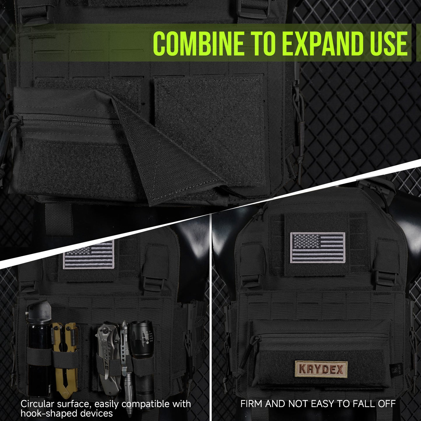 Krydex 4-Pack 4x4 Inch Dual-Sided Molle Patch Panel Hook & Loop Adapter Board for Patches Pouches & Accessories Reversible Hook/Loop Surface for Vests Backpacks & Tactical Gear Heavy-Duty Nylon