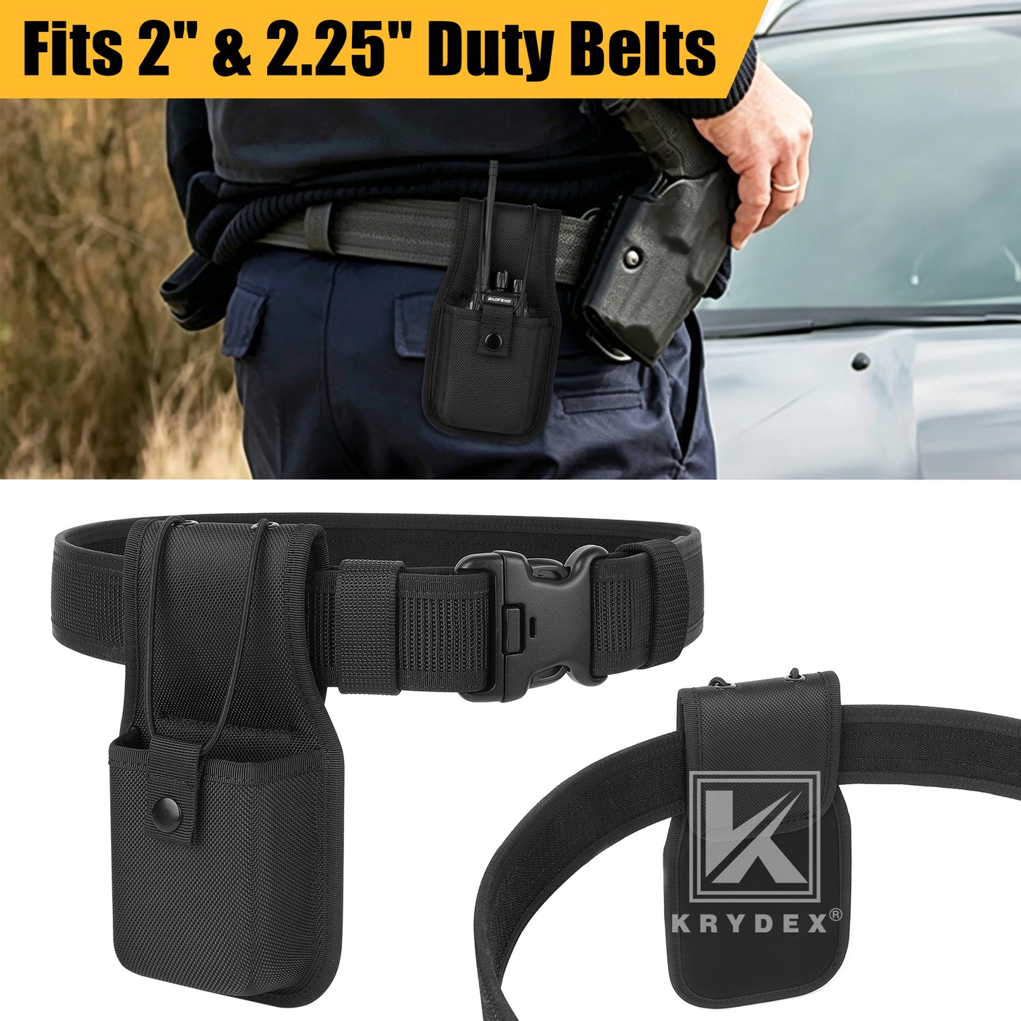 Krydex 1680D Nylon Radio Pouch for Duty Belt Universal Radio Holster Walkie Talkies for Police Security & Law Enforcement Heavy Duty Durable Fits 2" & 2.25" Belts