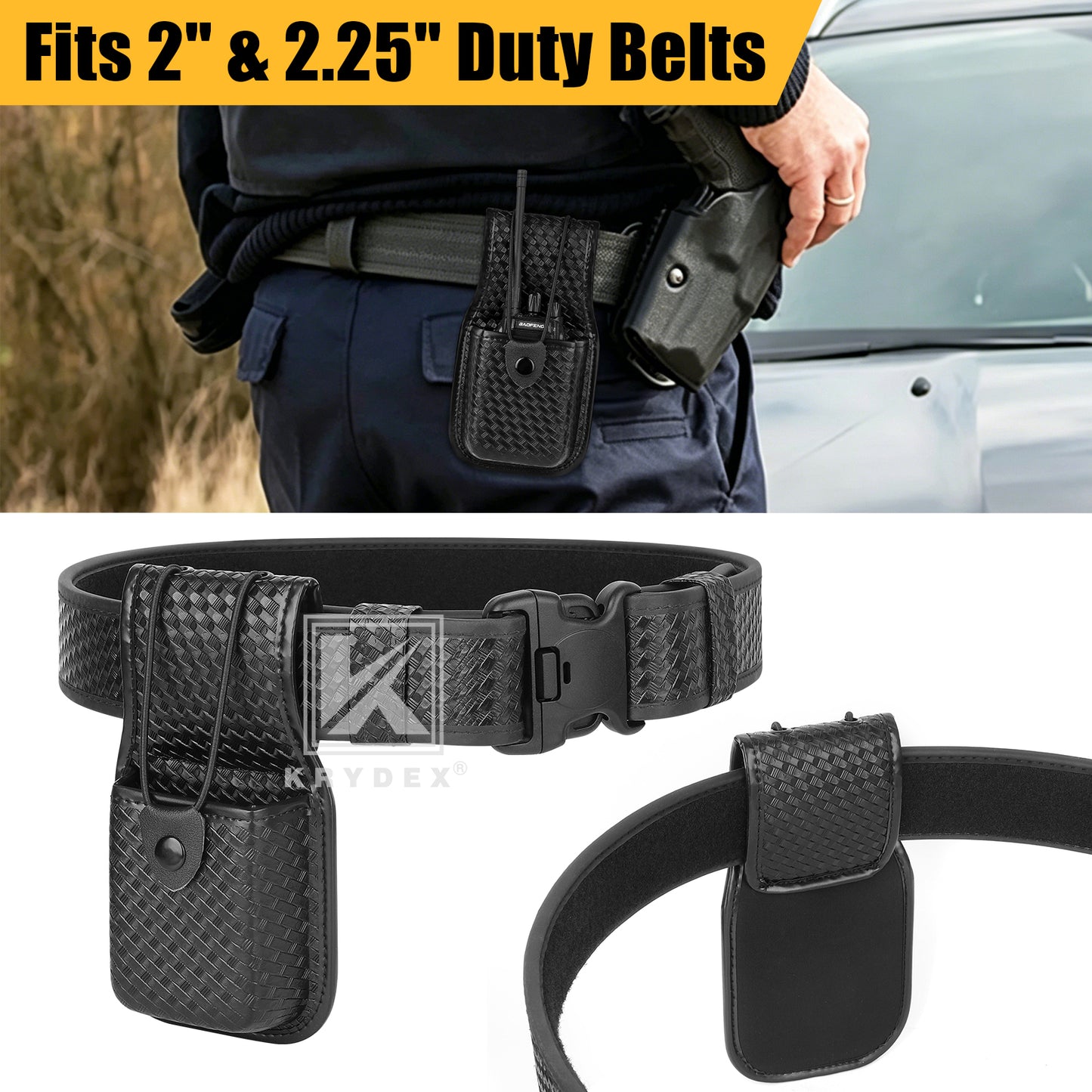 Krydex Basket Weave Radio Pouch for Duty Belt Universal Police Radio Walkie Talkies Holster for Security & Law Enforcement Fits 2" & 2.25" Belts For MT500 MT1000