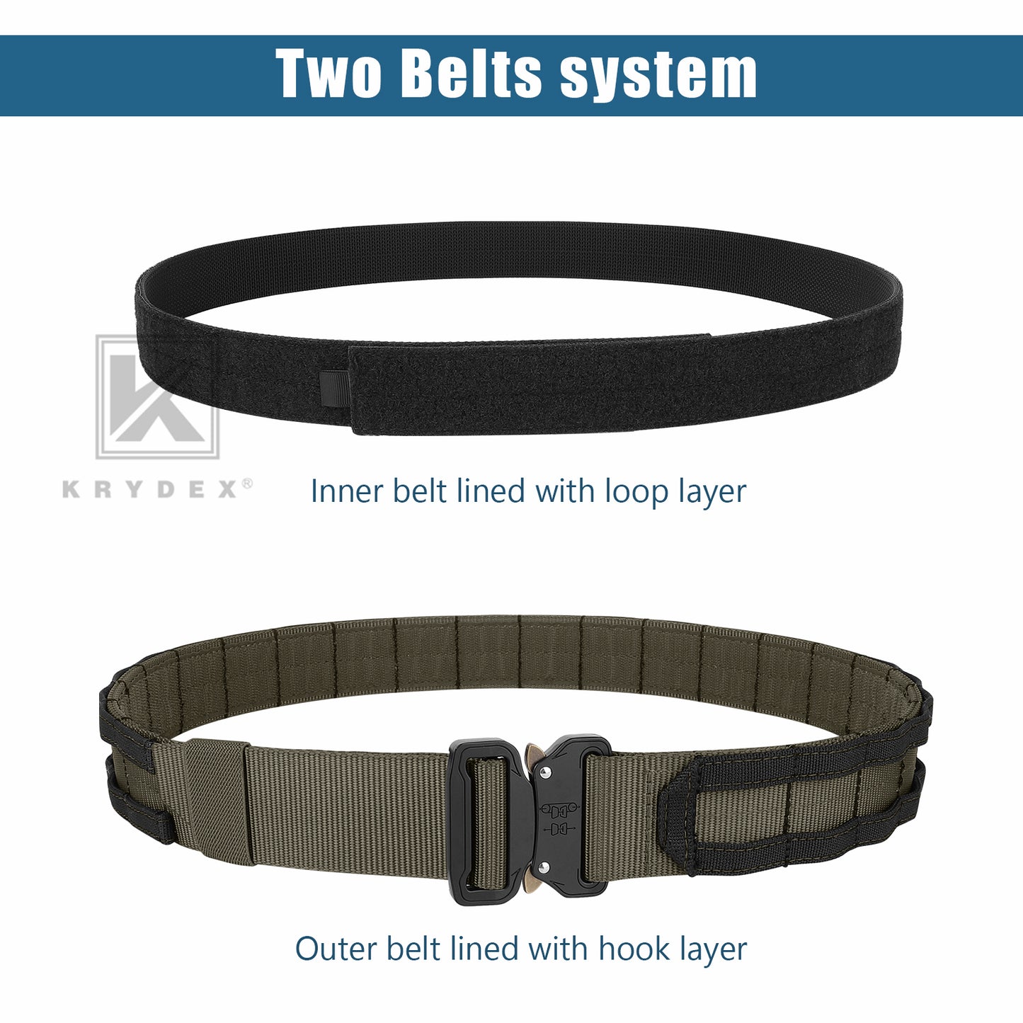 KRYDEX Quick Release 1.5"-1.75" Heavy Duty Metal Buckle Molle Rigger Outer & Inner Belt Airsoft Battle Tactical Outdoor Adjustable Waistband