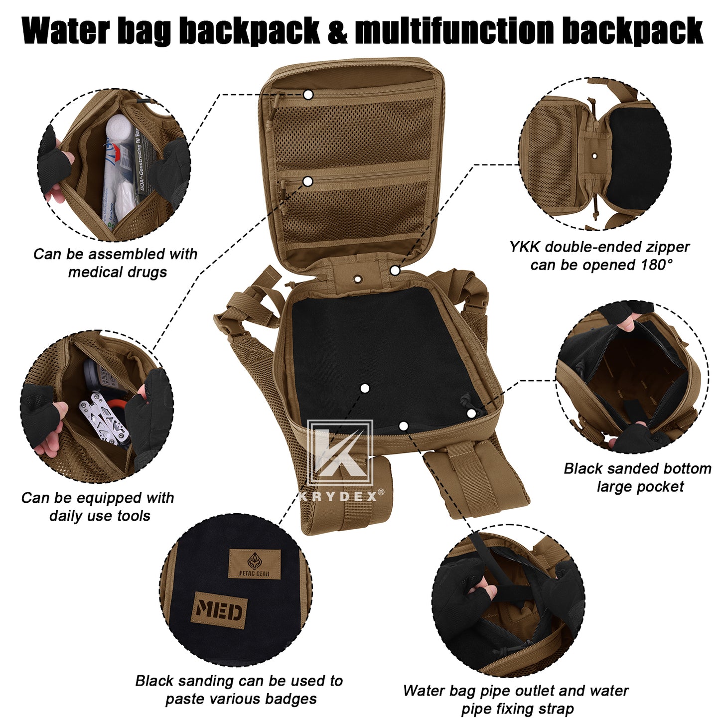 Krydex Tactical Hydration Pack 1.5L 50oz Water Bladder Carrier MOLLE for vest Hydro Backpack