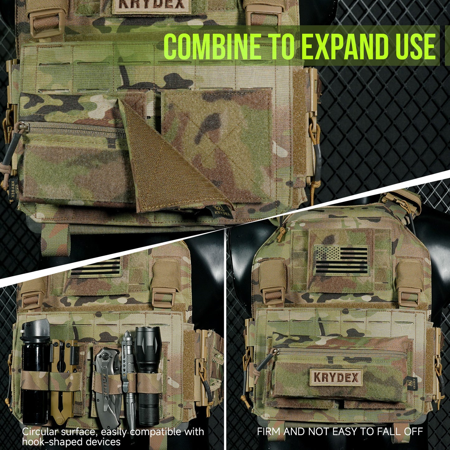Krydex 4-Pack 4x4 Inch Dual-Sided Molle Patch Panel Hook & Loop Adapter Board for Patches Pouches & Accessories Reversible Hook/Loop Surface for Vests Backpacks & Tactical Gear Heavy-Duty Nylon