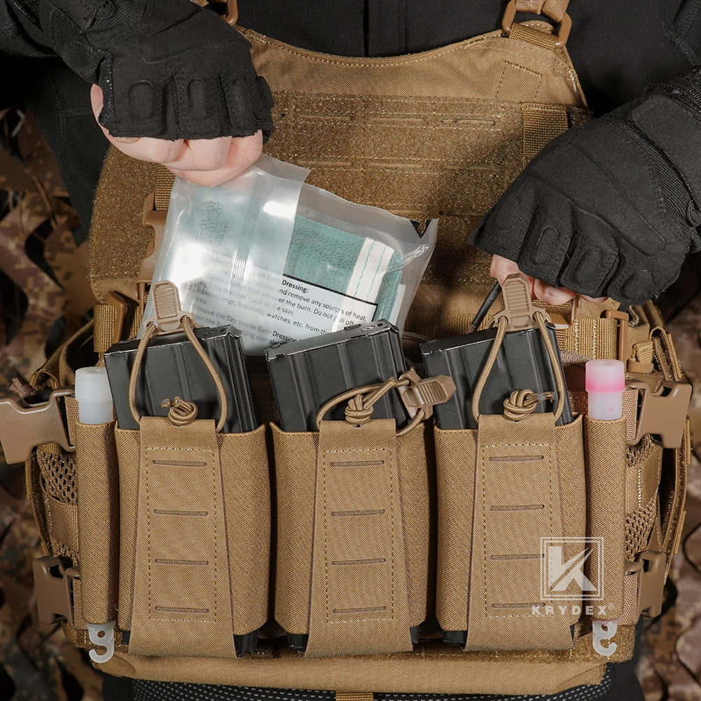 Krydex Tactical Triple Elastic 556 Magazine Pouch Placard GP Pouch Low-Profile Mag Holders for Chest Rig and Vest