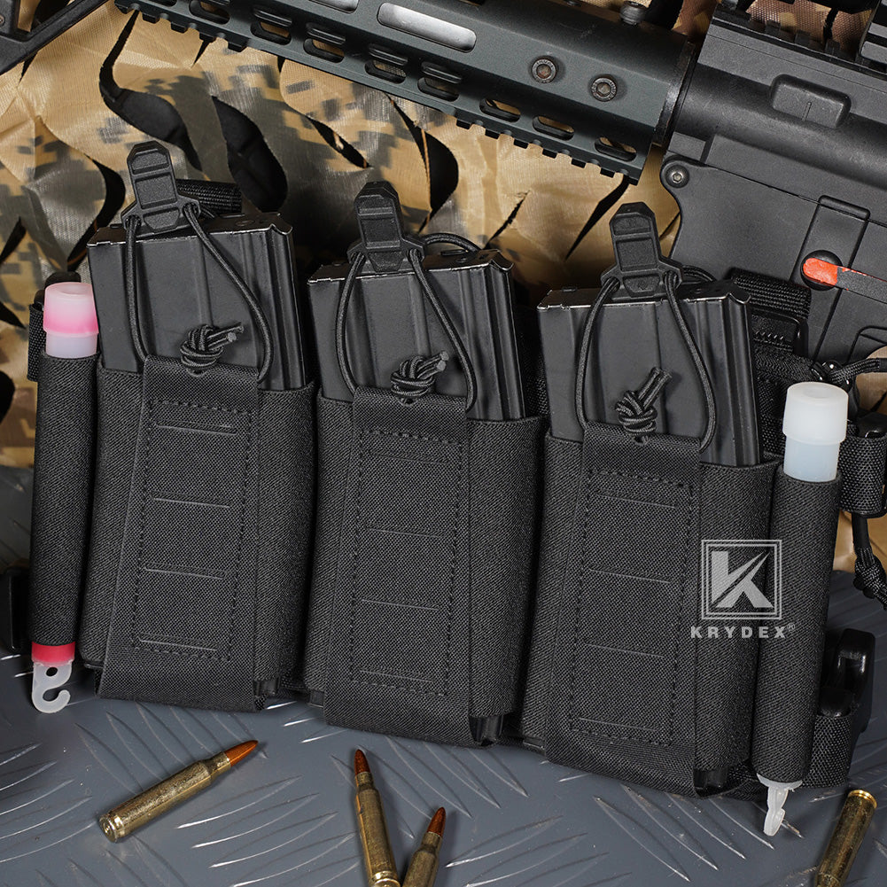 Krydex Tactical Triple Elastic 556 Magazine Pouch Placard GP Pouch Low-Profile Mag Holders for Chest Rig and Vest