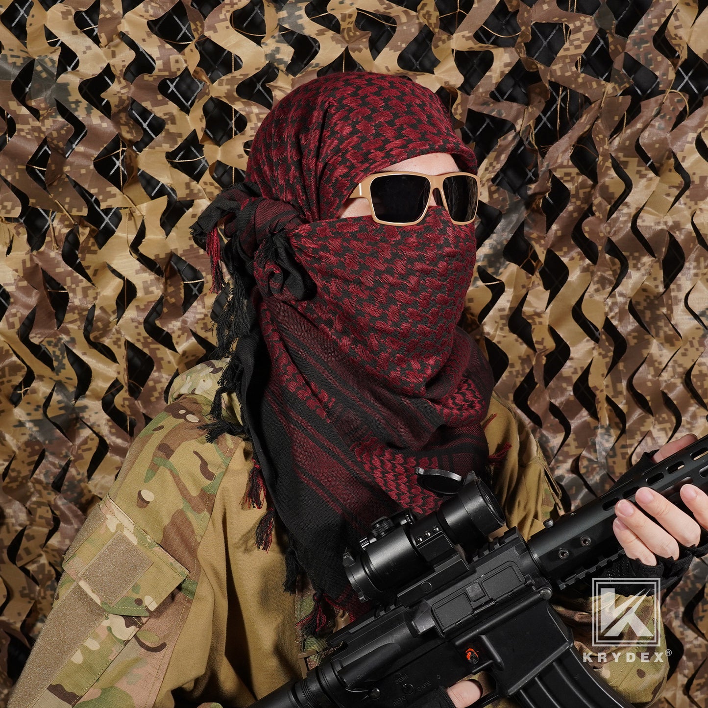 Krydex Tactical Scarf Headwrap Facecover Cotton Shemagh Breathable Balaclava Face Mask Neck Gaiter 43” x 43”
