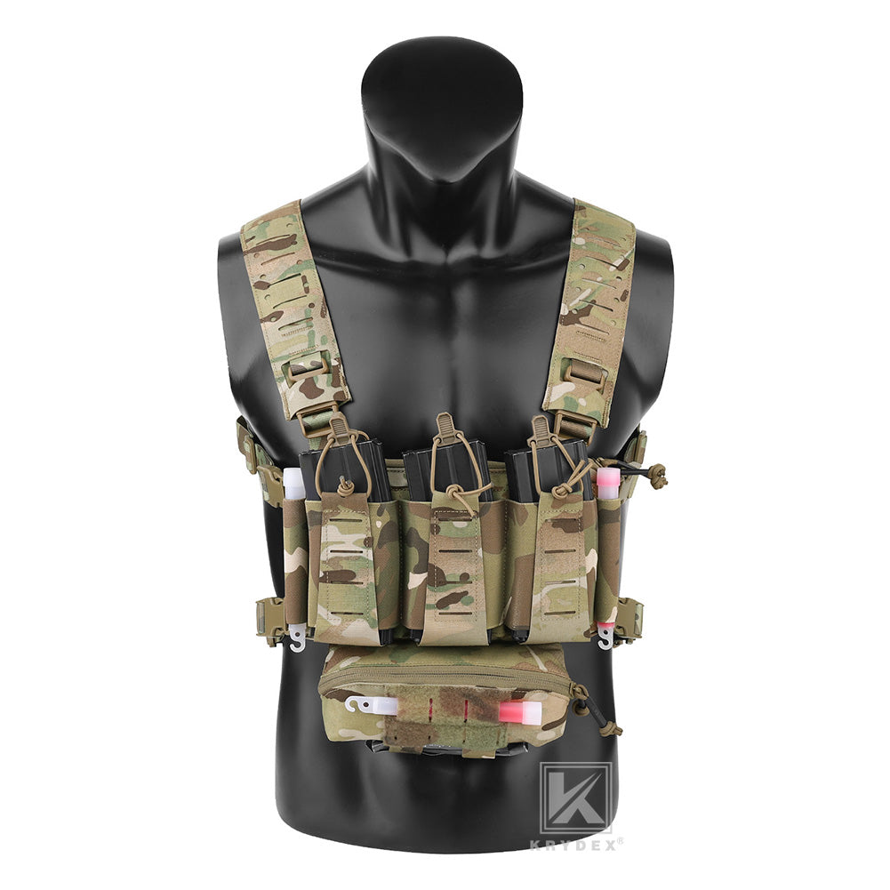 Krydex Tactical Chest Rig Triple Elastic 556 Magazine Pouch Placard GP Pouch Mini Drop Dangler Pouch