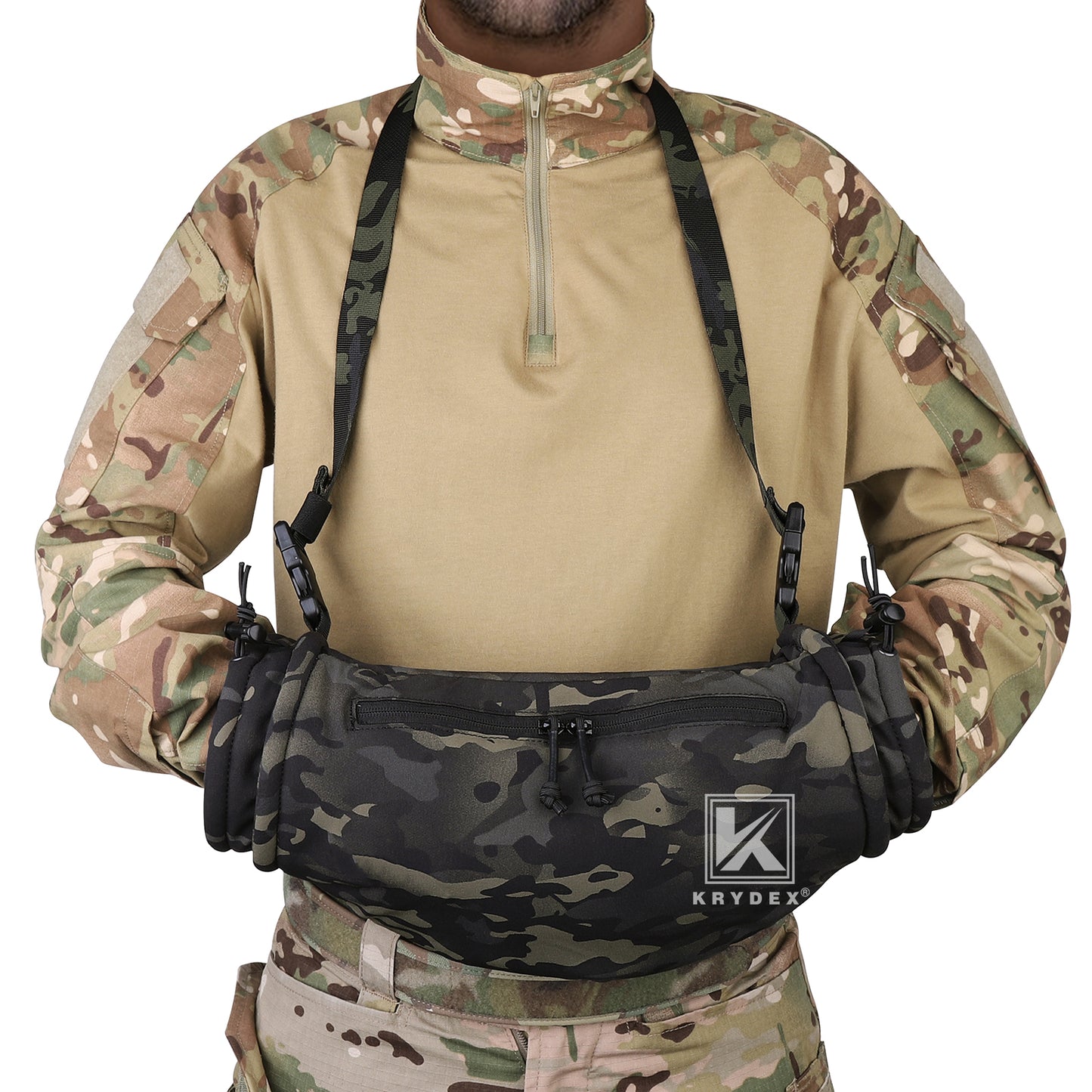 Krydex Tactical Soft Shell Hand Warmer Muff Sherpa Fleece Lined Muffler Water-Resist Vest Drop Hanger Warmer Pouch Outdoor Winter Hunting Field Survival