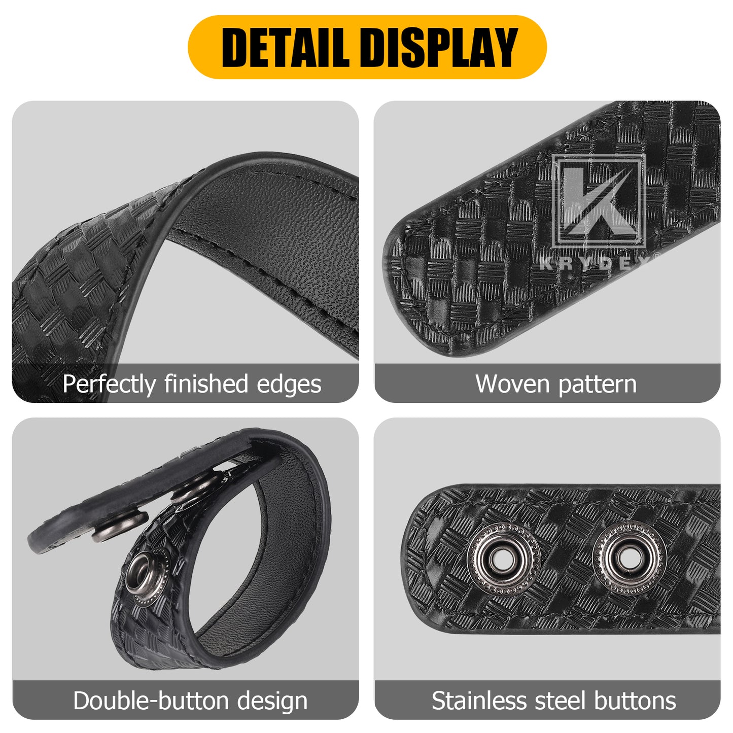 Krydex Double Snap Duty Belt Keepers – 4-Pack for 2"/2.25" Duty Belts Basket Weave Belt Keepers Reduce Sag & Slippage for Police Security EMT