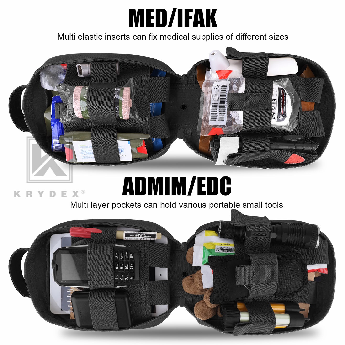 Krydex Tactial Large Rip Away Medic Pouch Quick Release MOLLE Outdoor Emergency First Aid Kit Bag Trauma IFAK Medical Pack