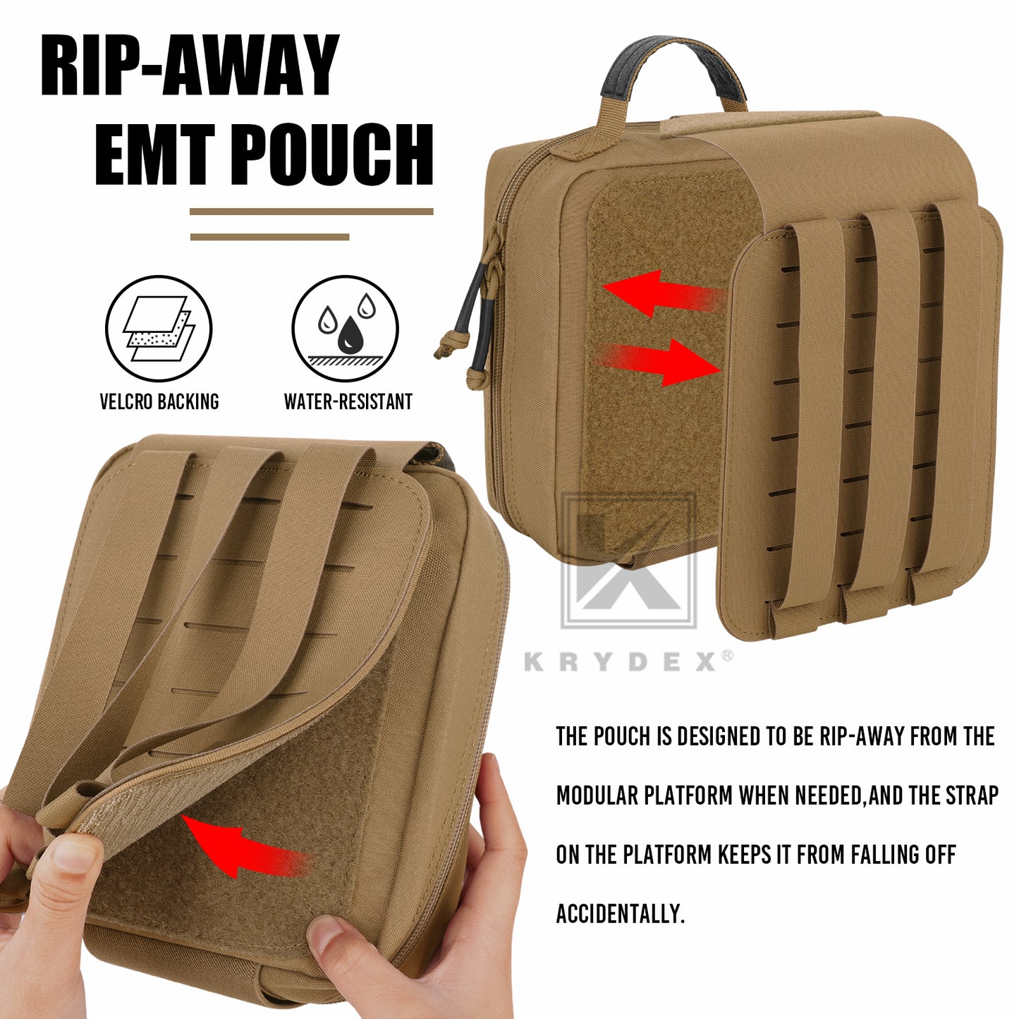 Krydex Tactial Large Rip Away Medic Pouch Quick Release MOLLE Outdoor Emergency First Aid Kit Bag Trauma IFAK Medical Pack