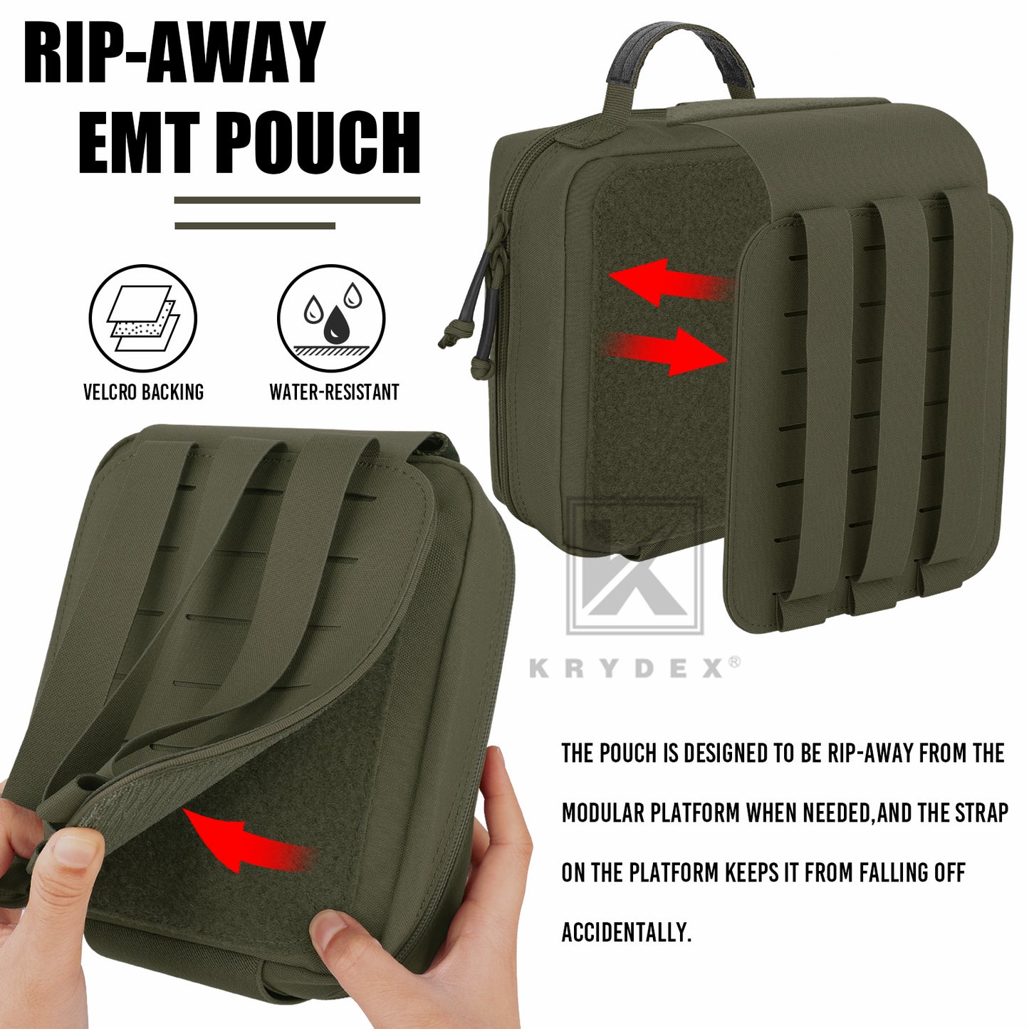 Krydex Tactial Large Rip Away Medic Pouch Quick Release MOLLE Outdoor Emergency First Aid Kit Bag Trauma IFAK Medical Pack