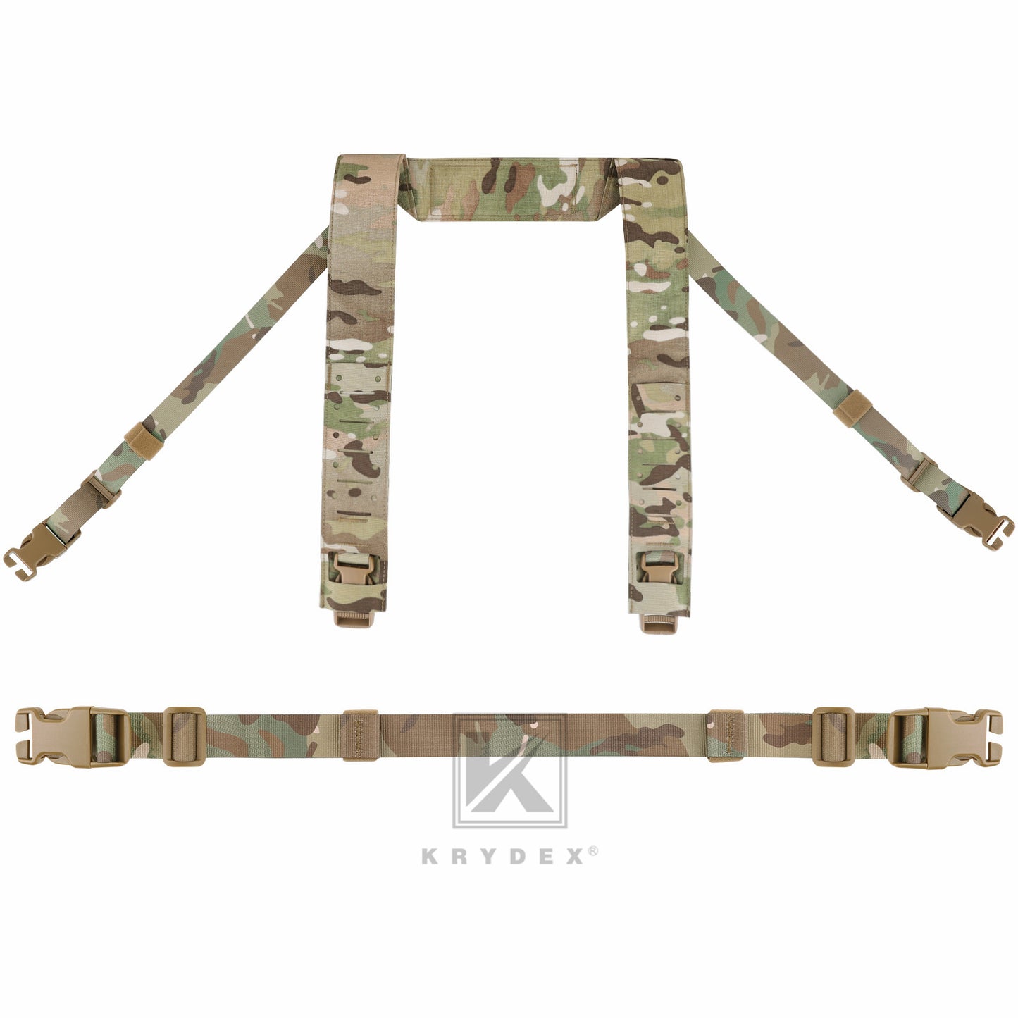 Krydex Tactical Chest Rig Padded Shoulder Strap Laser Cut H-Harness Fat Shoulder Waist Back Strap for Micro Fight Chassic Placard