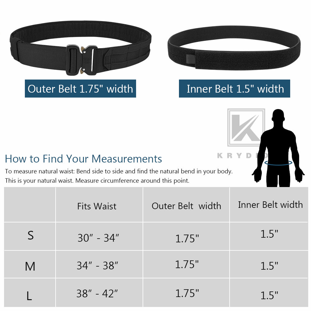 KRYDEX Quick Release 1.5"-1.75" Heavy Duty Metal Buckle Molle Rigger Outer & Inner Belt Airsoft Battle Tactical Outdoor Adjustable Waistband